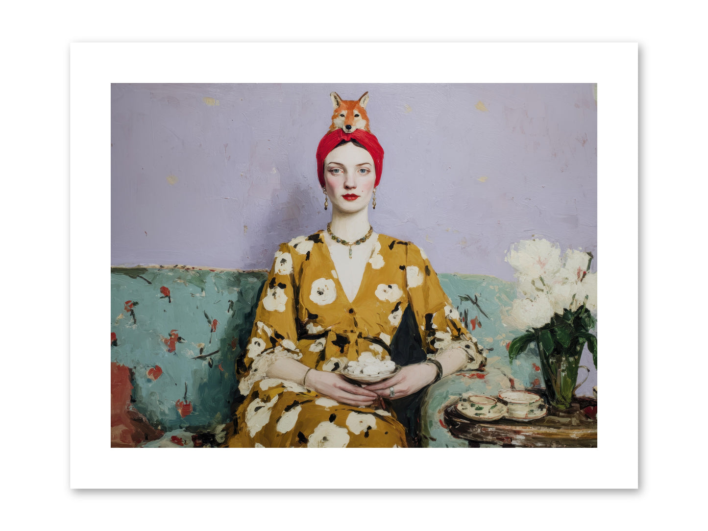 Tea with the Fox -- Loose Canvas Print 12x9