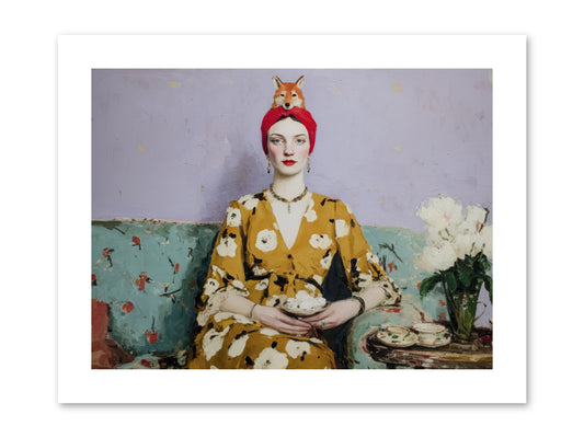 Tea with the Fox -- Paper Print 12x9
