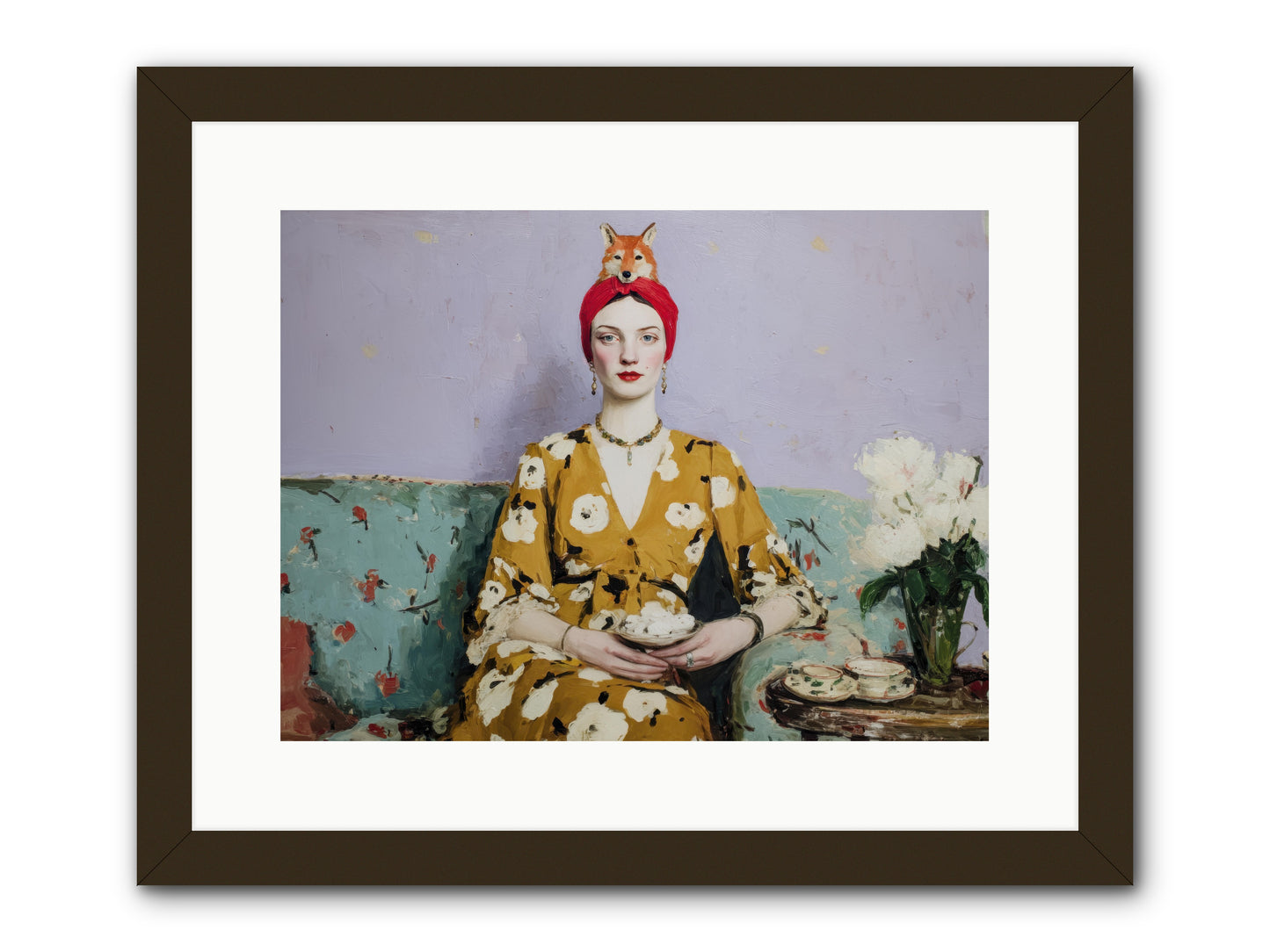 Tea with the Fox -- Framed Print - Black 16x12