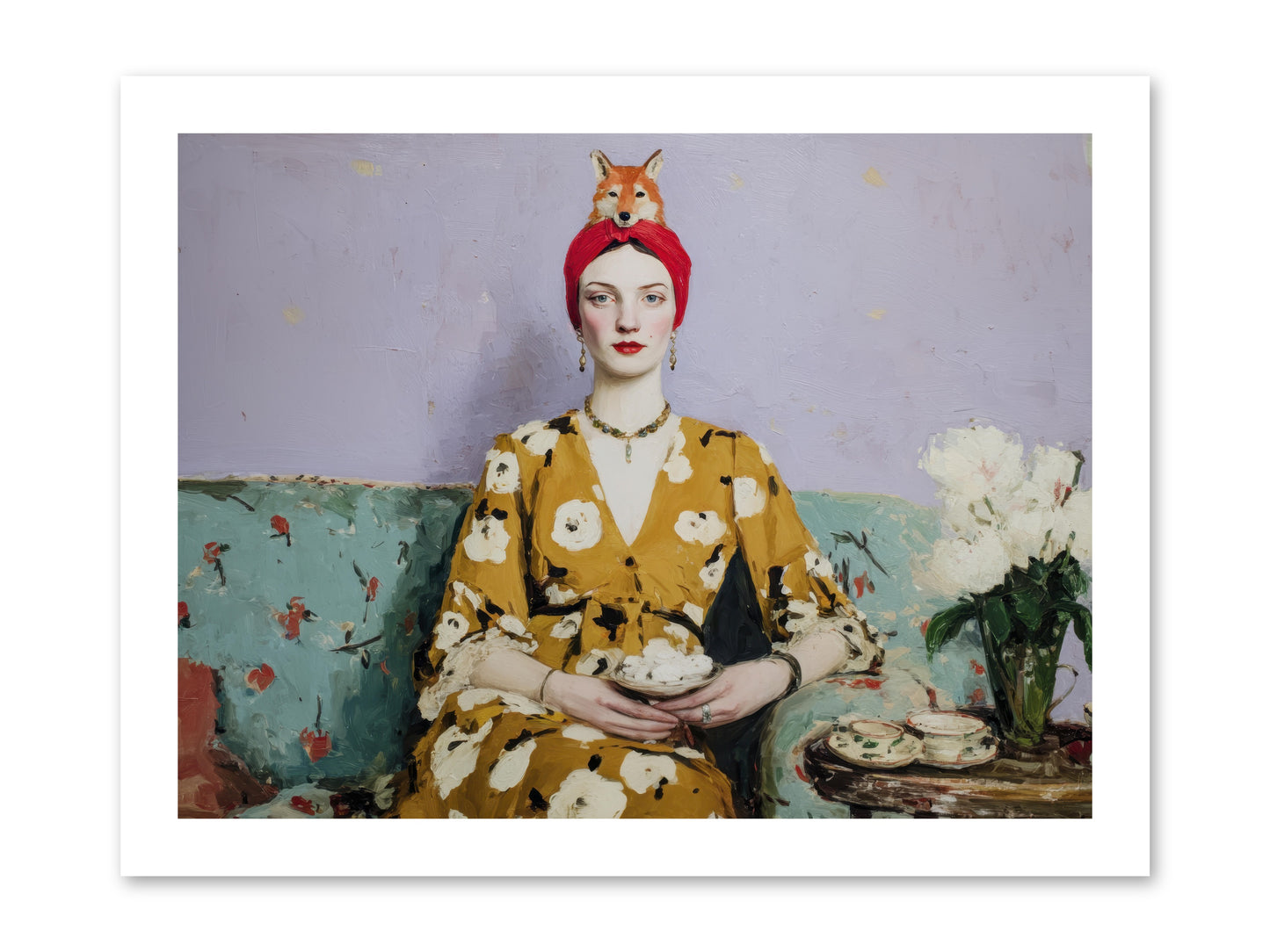 Tea with the Fox -- Loose Canvas Print 16x12