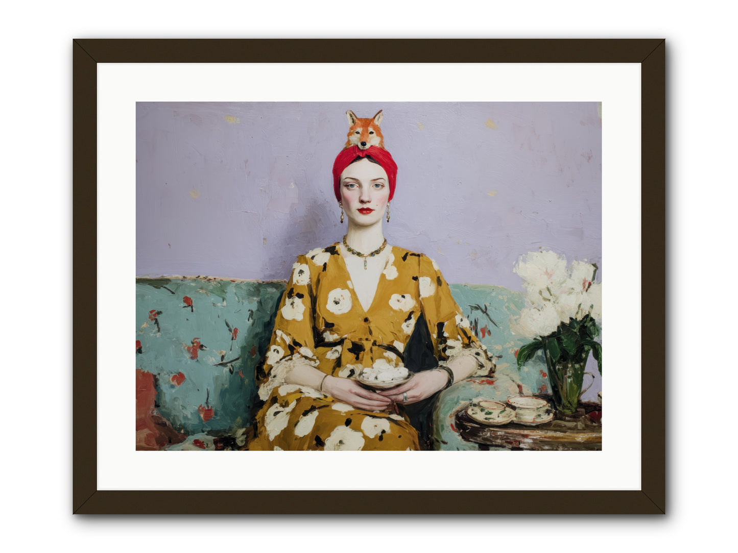 Tea with the Fox -- Framed Print - Black 24x18