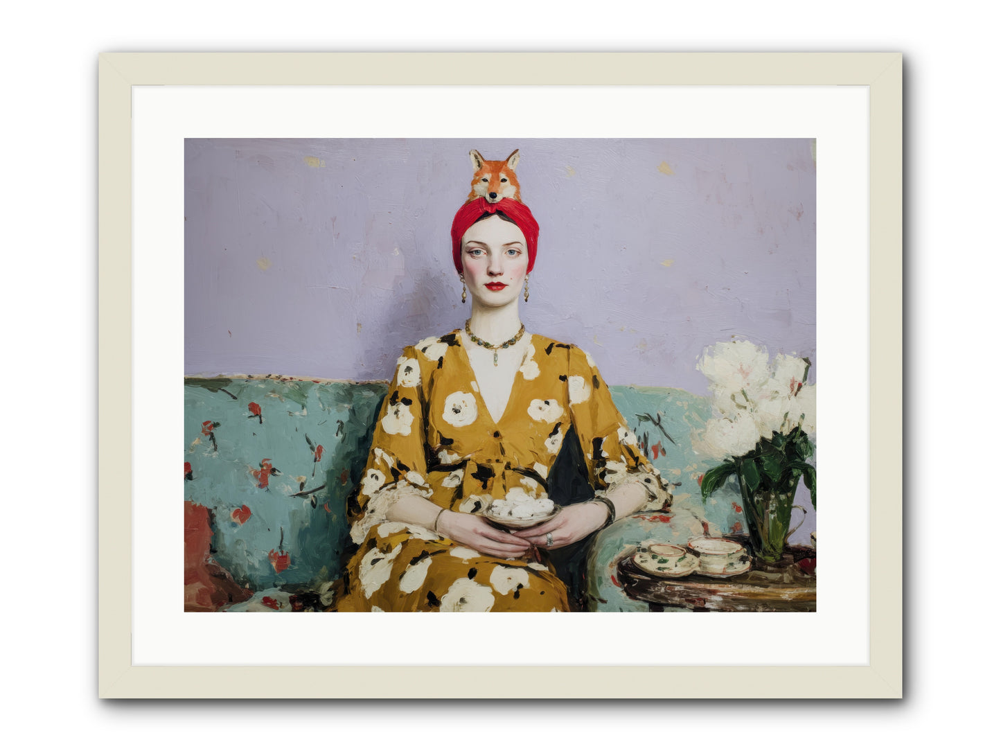 Tea with the Fox -- Framed Print - White 24x18