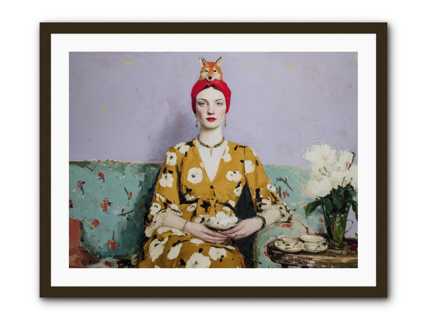 Tea with the Fox -- Framed Print - Black 32x24