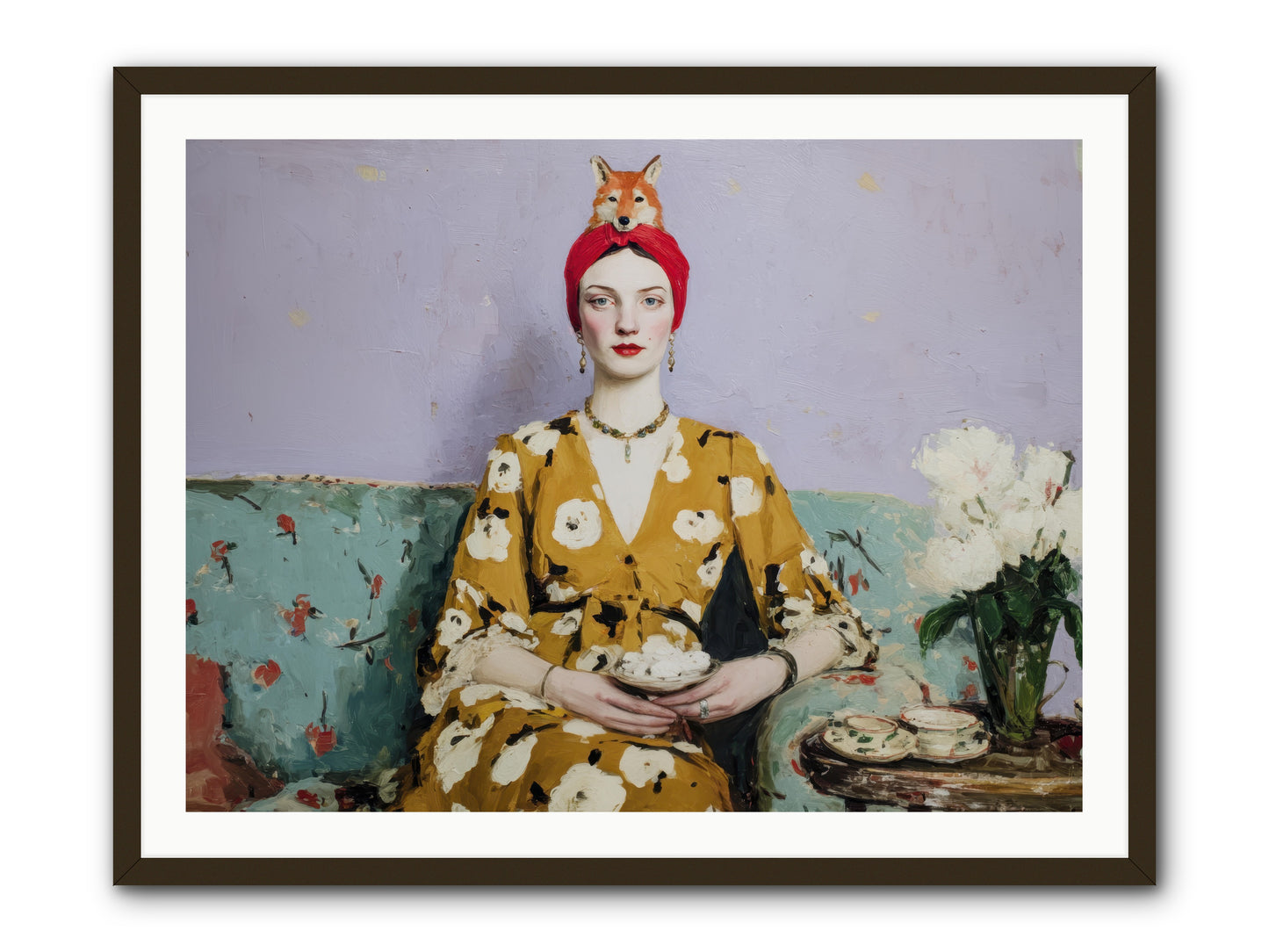 Tea with the Fox -- Framed Print - Black 40x30