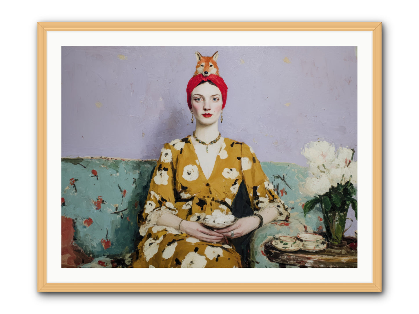 Tea with the Fox -- Framed Print - Natural 40x30