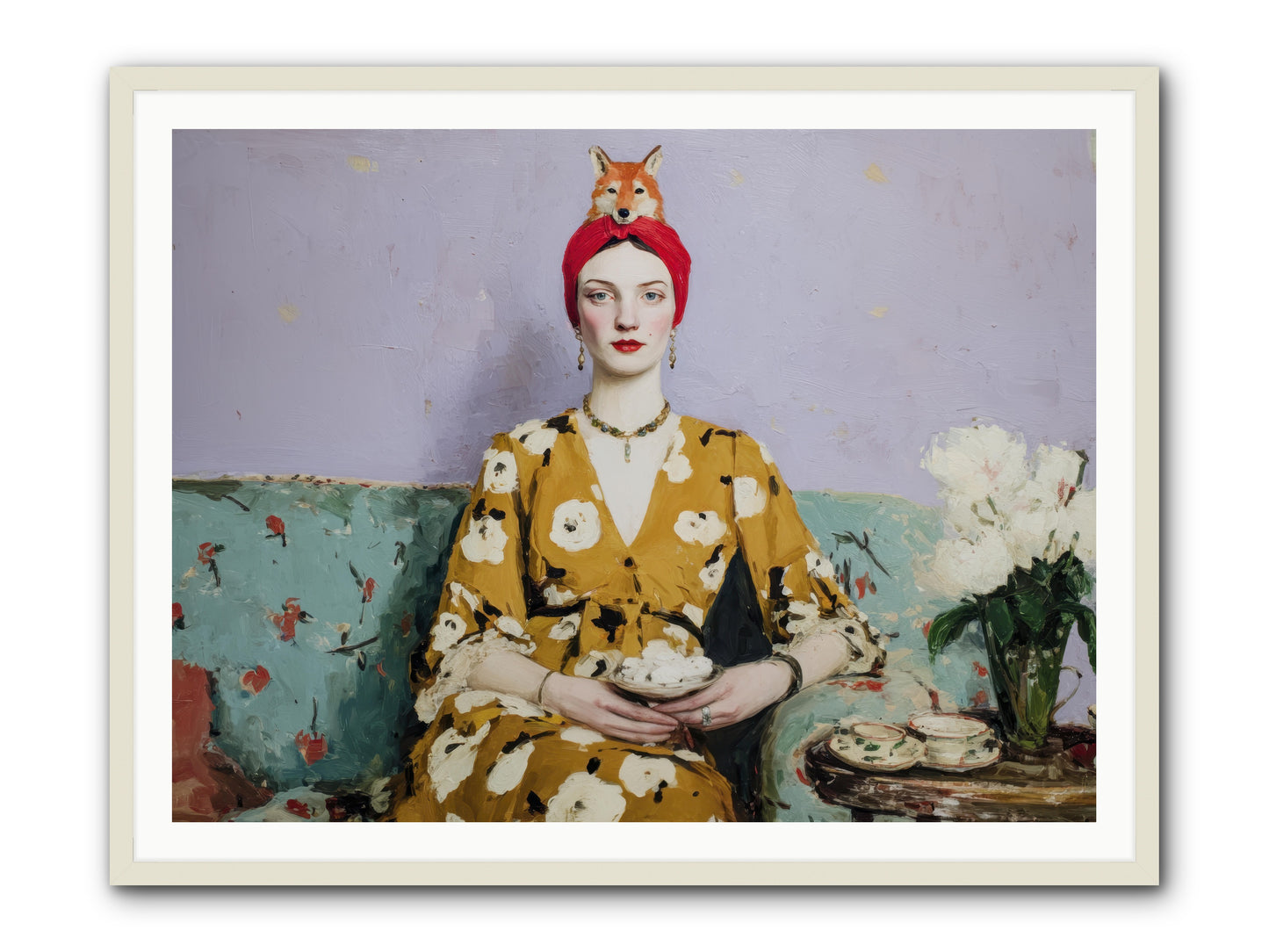 Tea with the Fox -- Framed Print - White 48x36