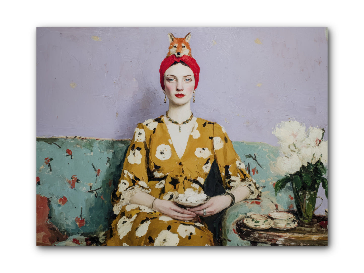 Tea with the Fox -- Wrapped Canvas 12x9