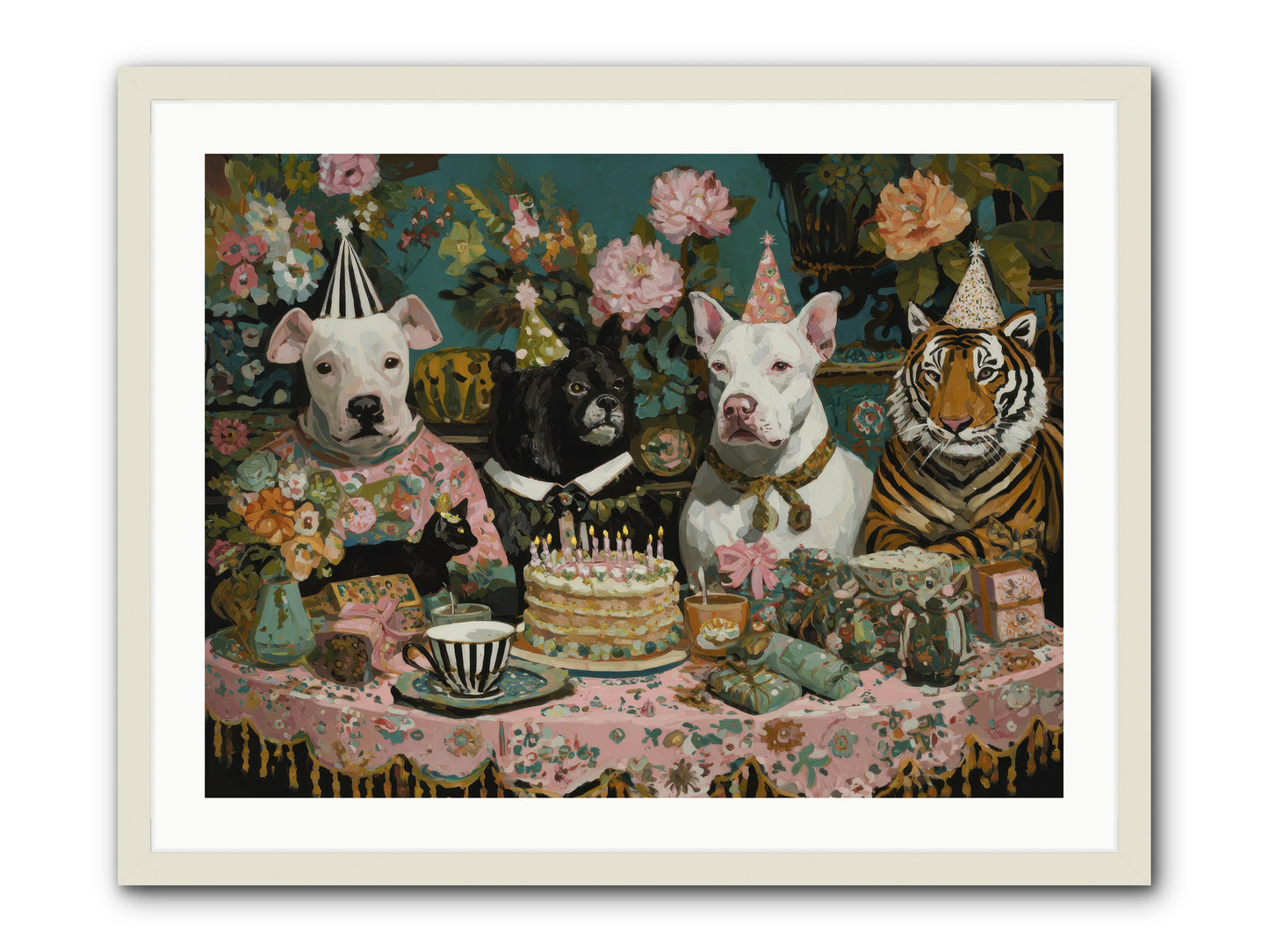Teatime Revelry -- Framed Print - White 32x24