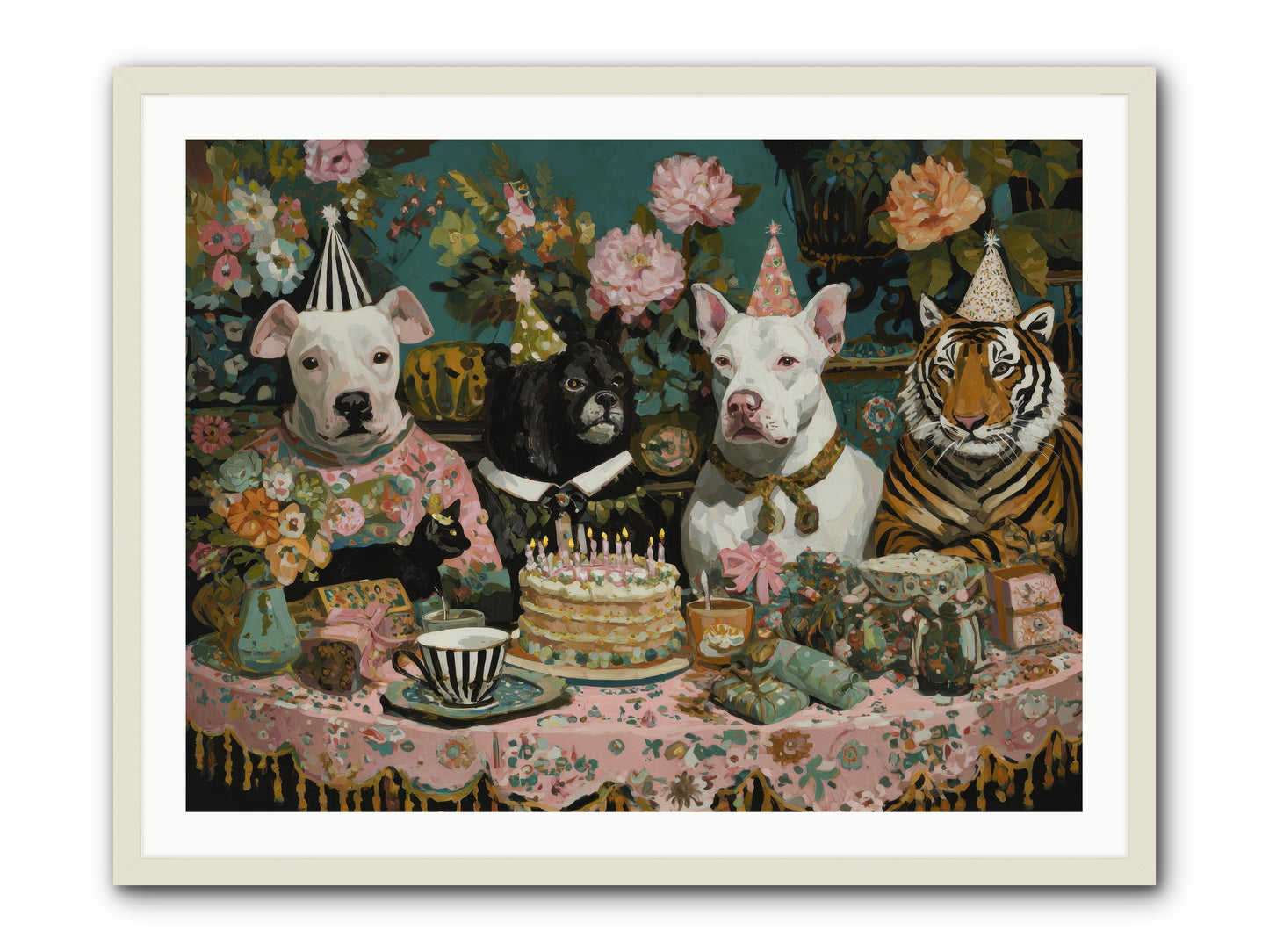Teatime Revelry -- Framed Print - White 40x30