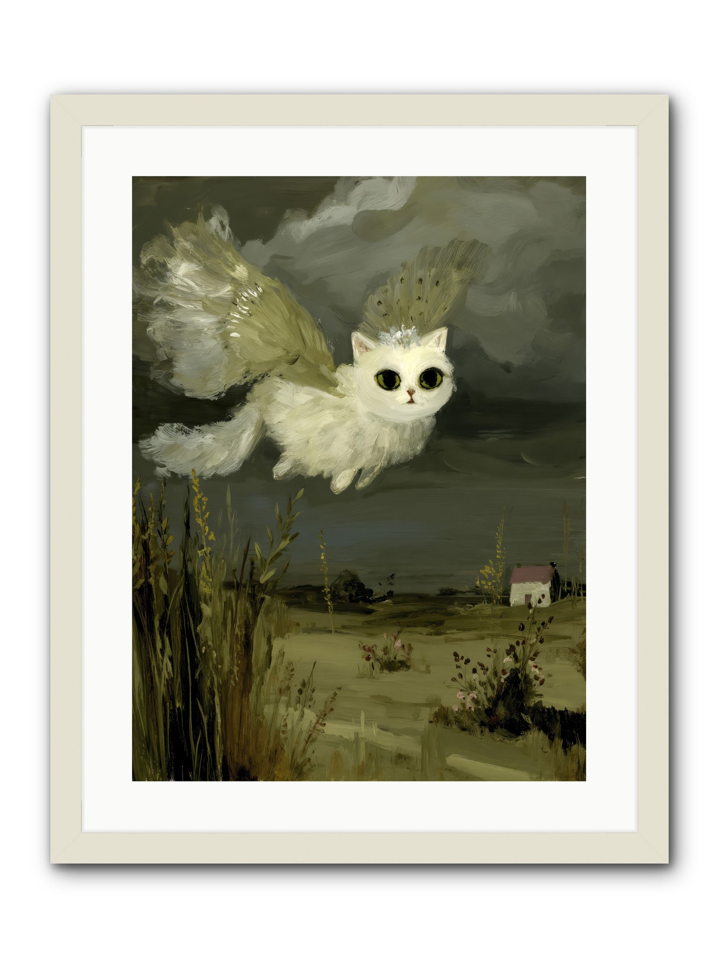 The Cat and the Canary’s Ballad -- Framed Print - White 18x24