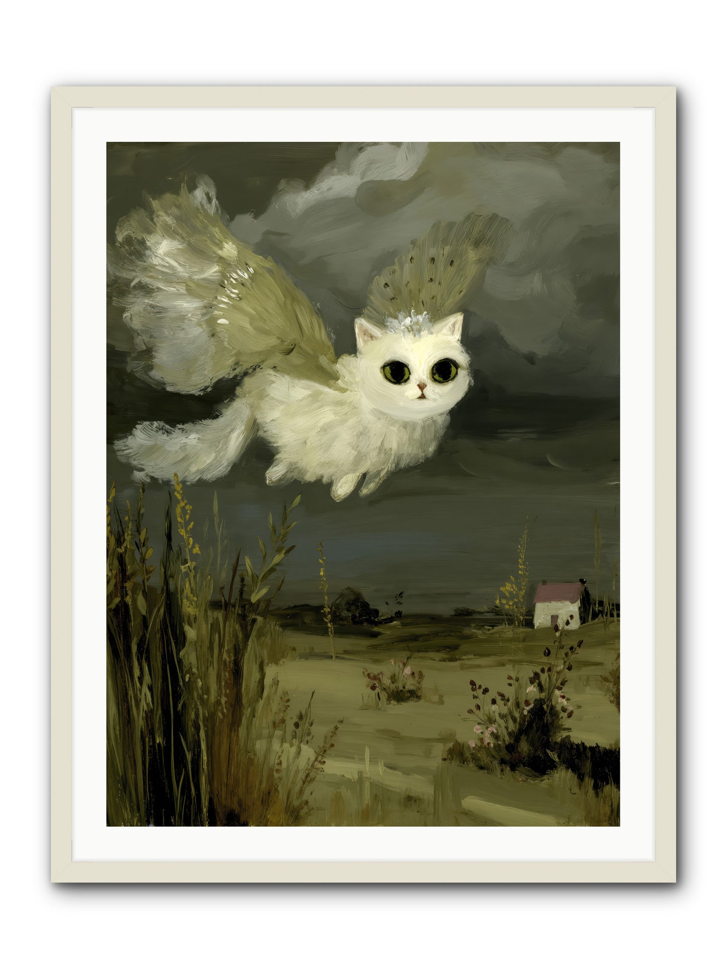 The Cat and the Canary’s Ballad -- Framed Print - White 30x40