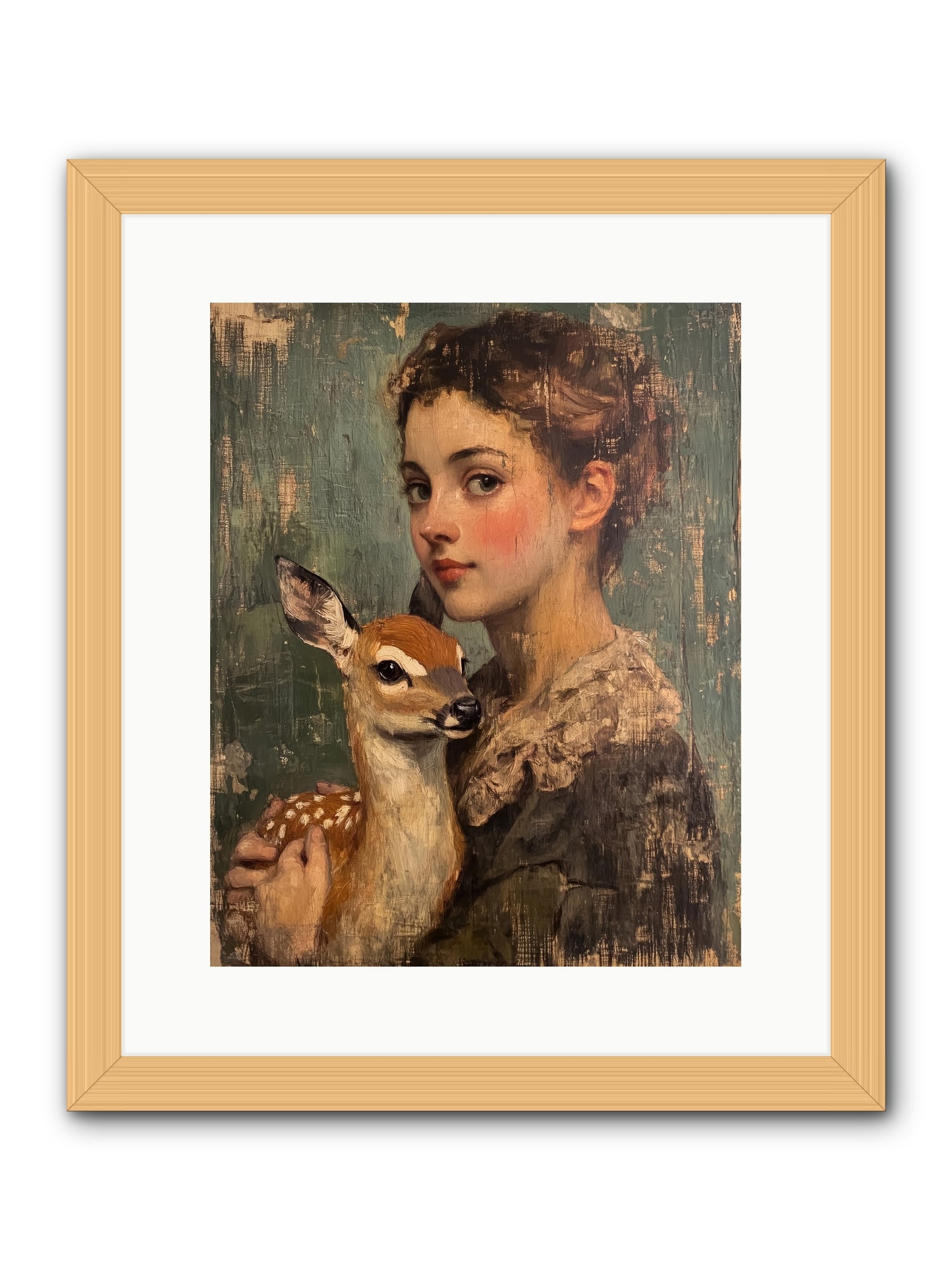 The Christmas Fawn -- Framed Print - Natural 12x15