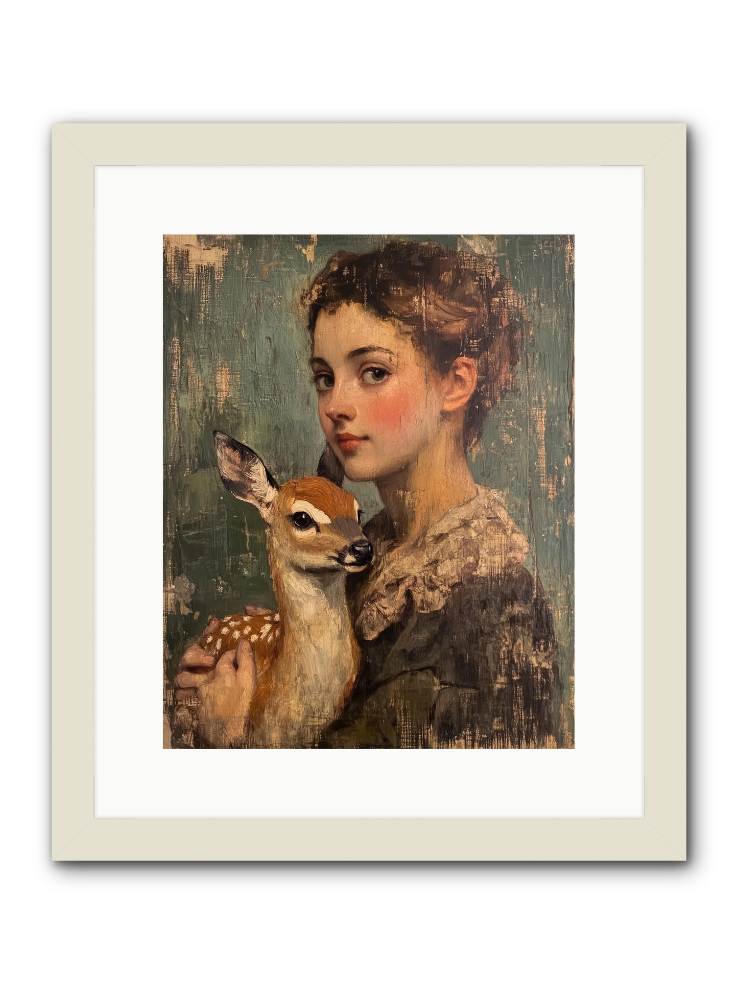 The Christmas Fawn -- Framed Print - White 12x15