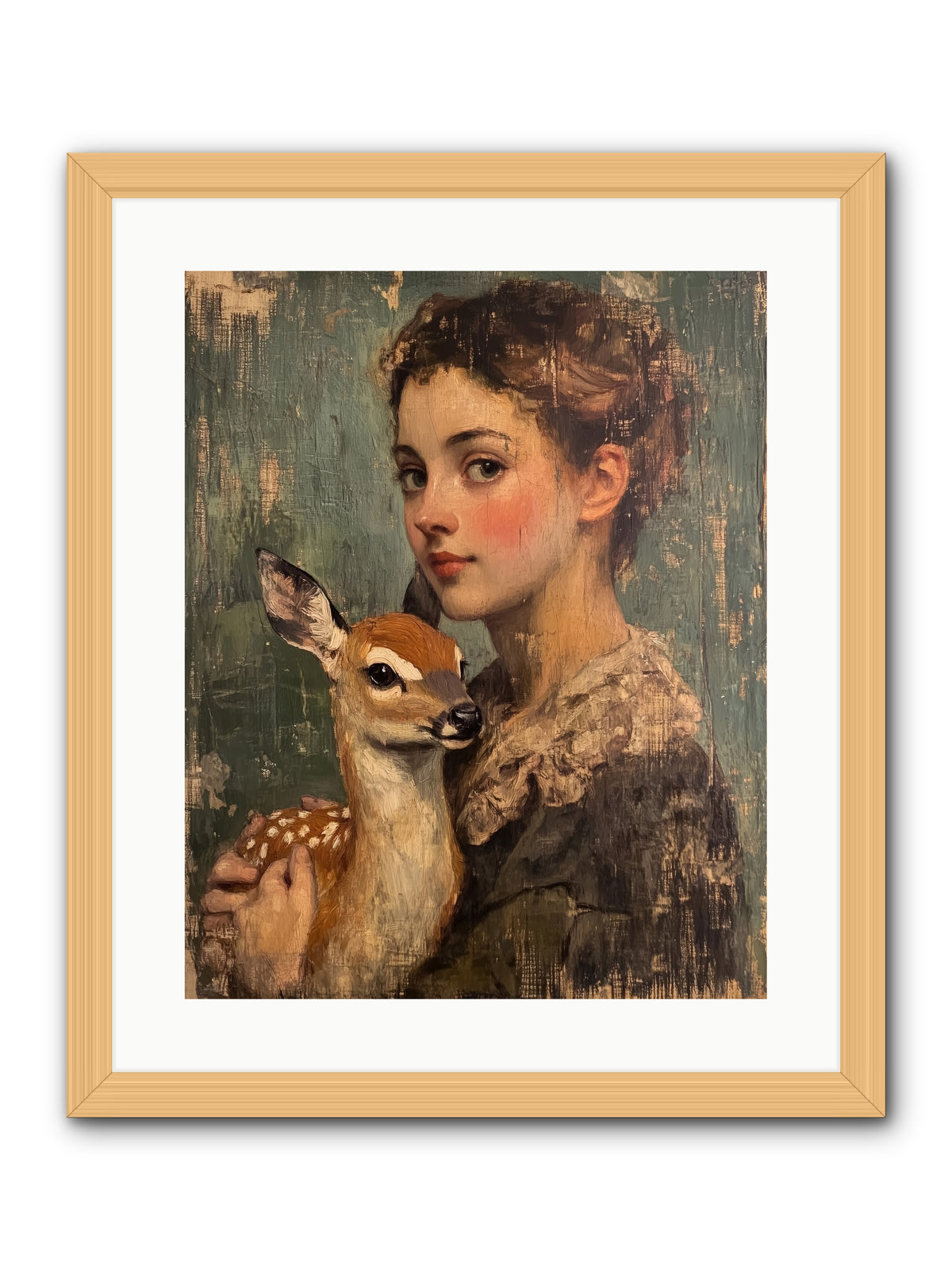 The Christmas Fawn -- Framed Print - Natural 16x20