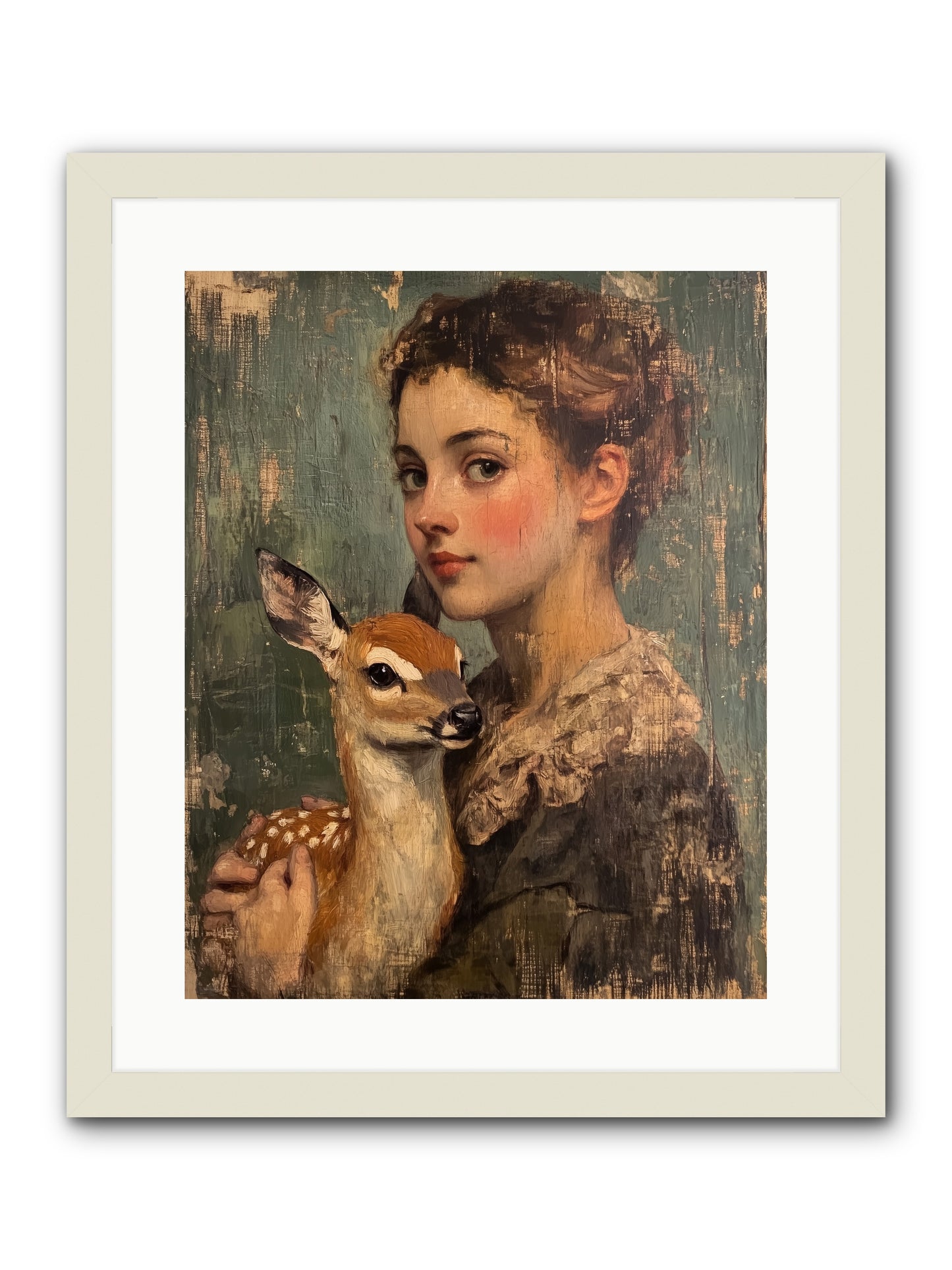The Christmas Fawn -- Framed Print - White 16x20