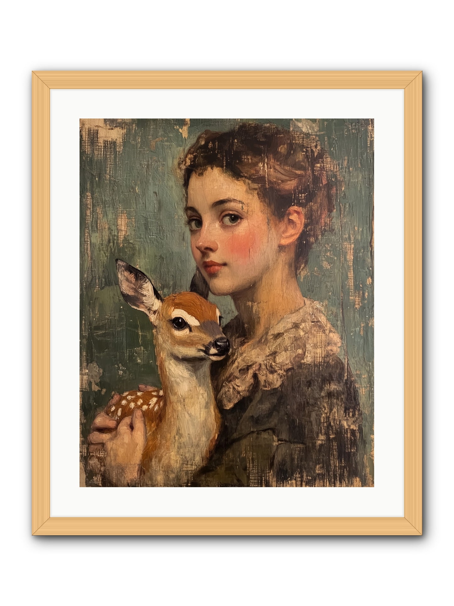 The Christmas Fawn -- Framed Print - Natural 20x25
