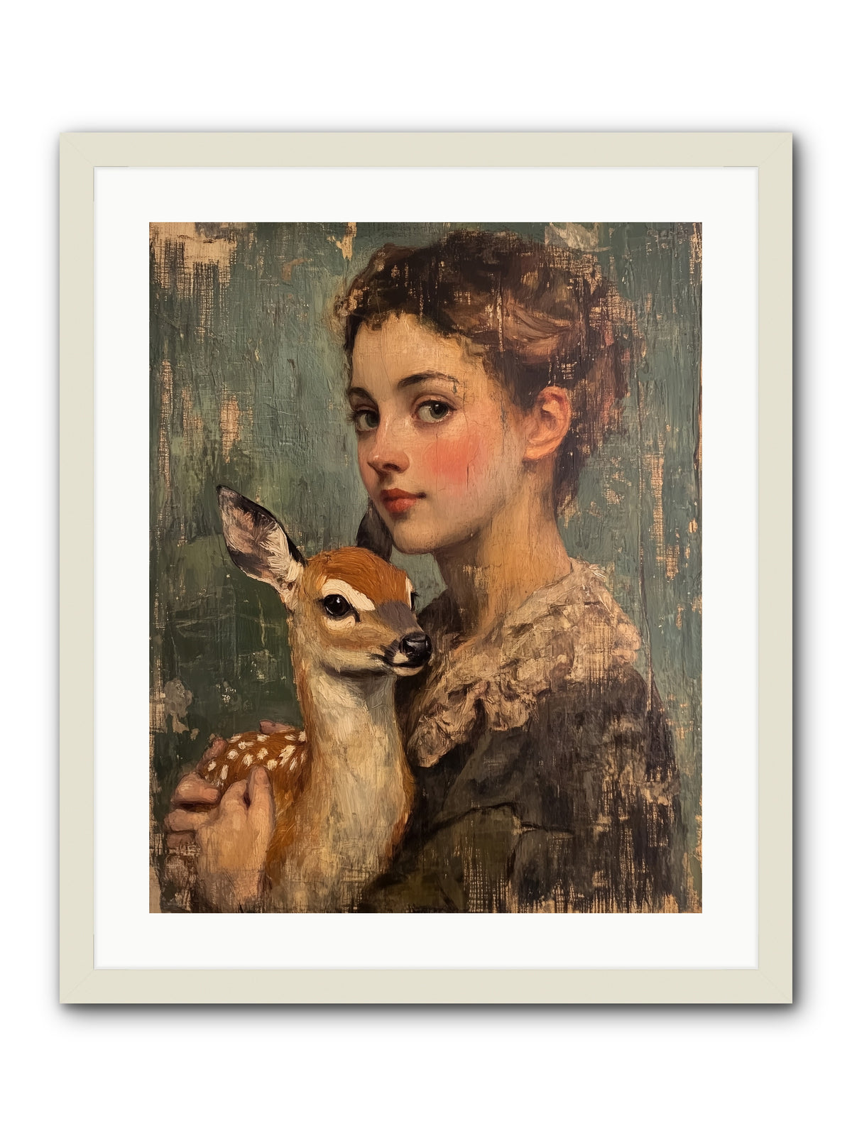 The Christmas Fawn -- Framed Print - White 20x25