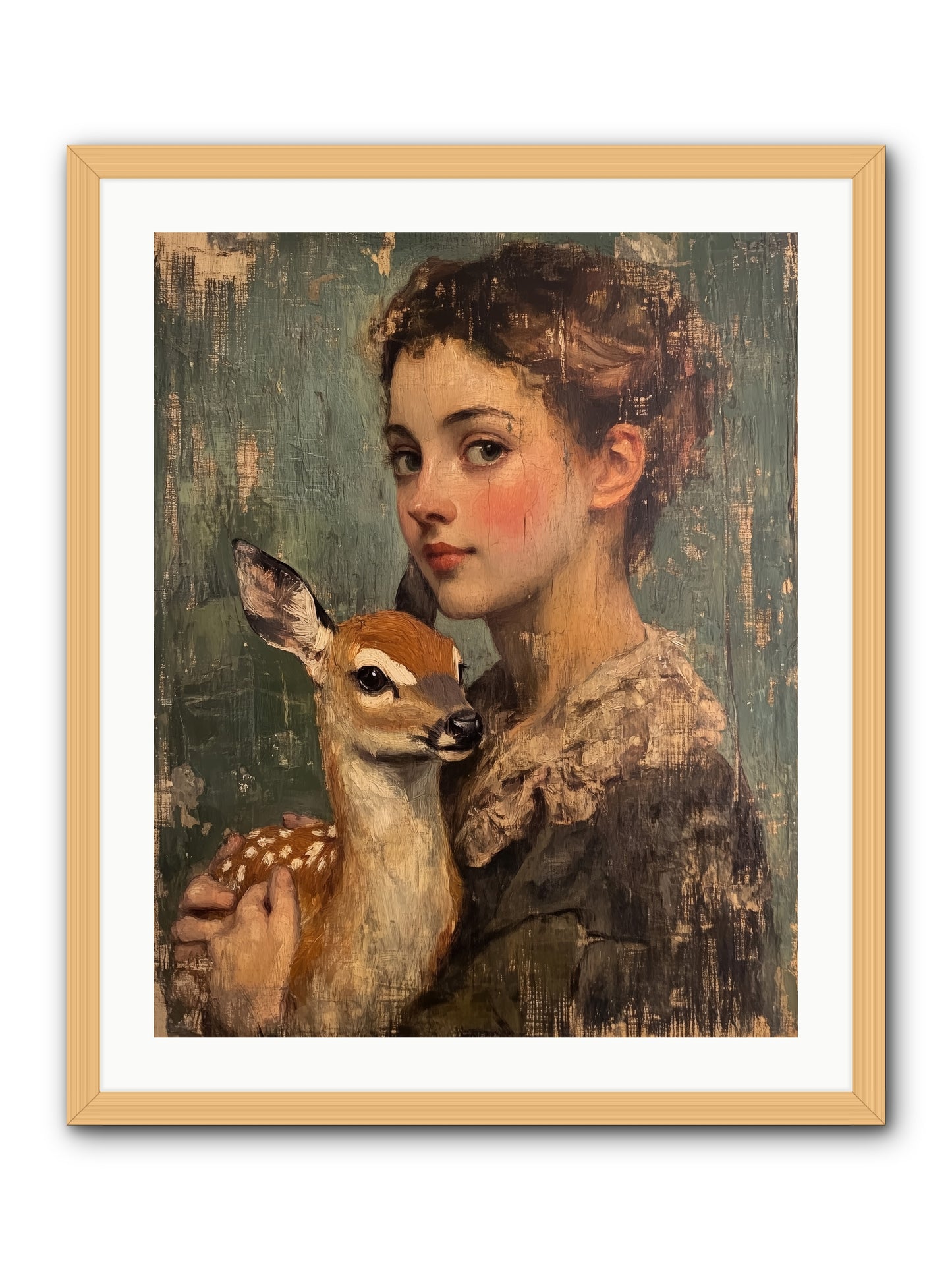 The Christmas Fawn -- Framed Print - Natural 24x30