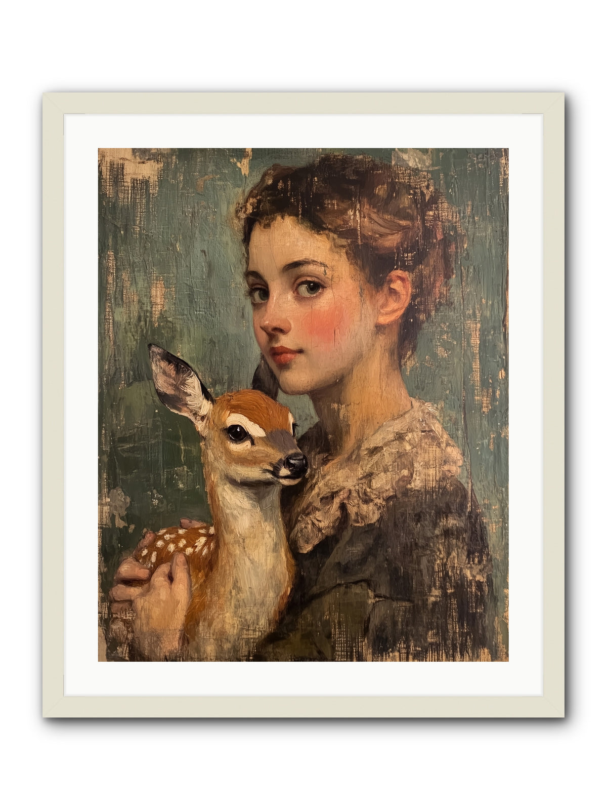 The Christmas Fawn -- Framed Print - White 24x30