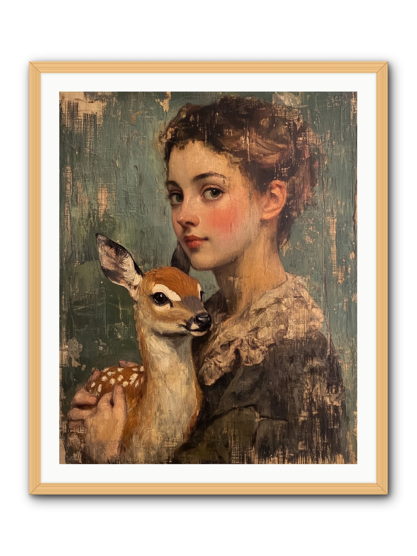 The Christmas Fawn -- Framed Print - Natural 32x40