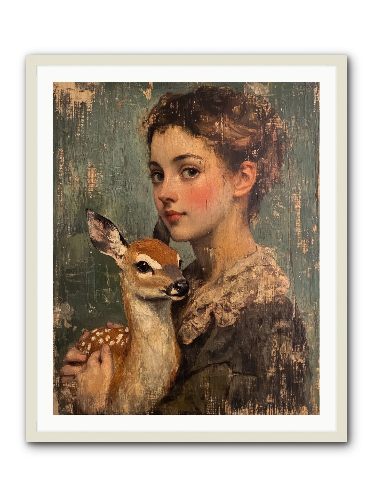 The Christmas Fawn -- Framed Print - White 32x40