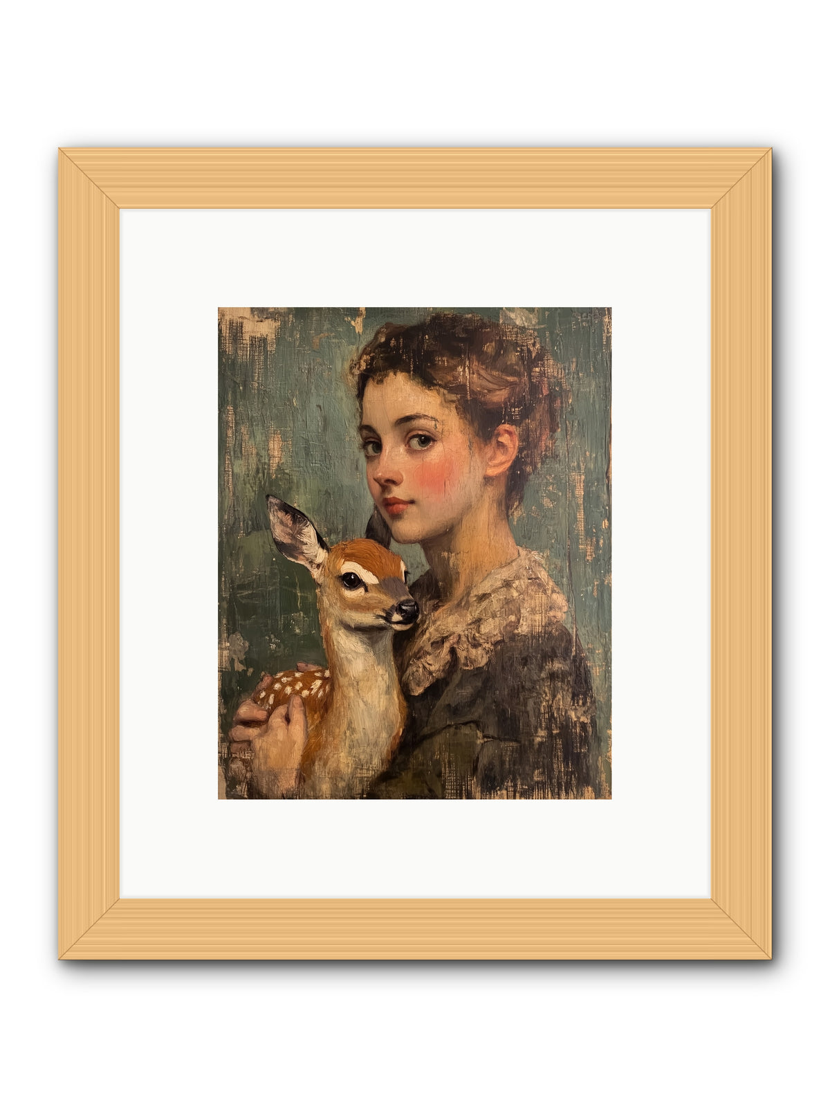 The Christmas Fawn -- Framed Print - Natural 8x10