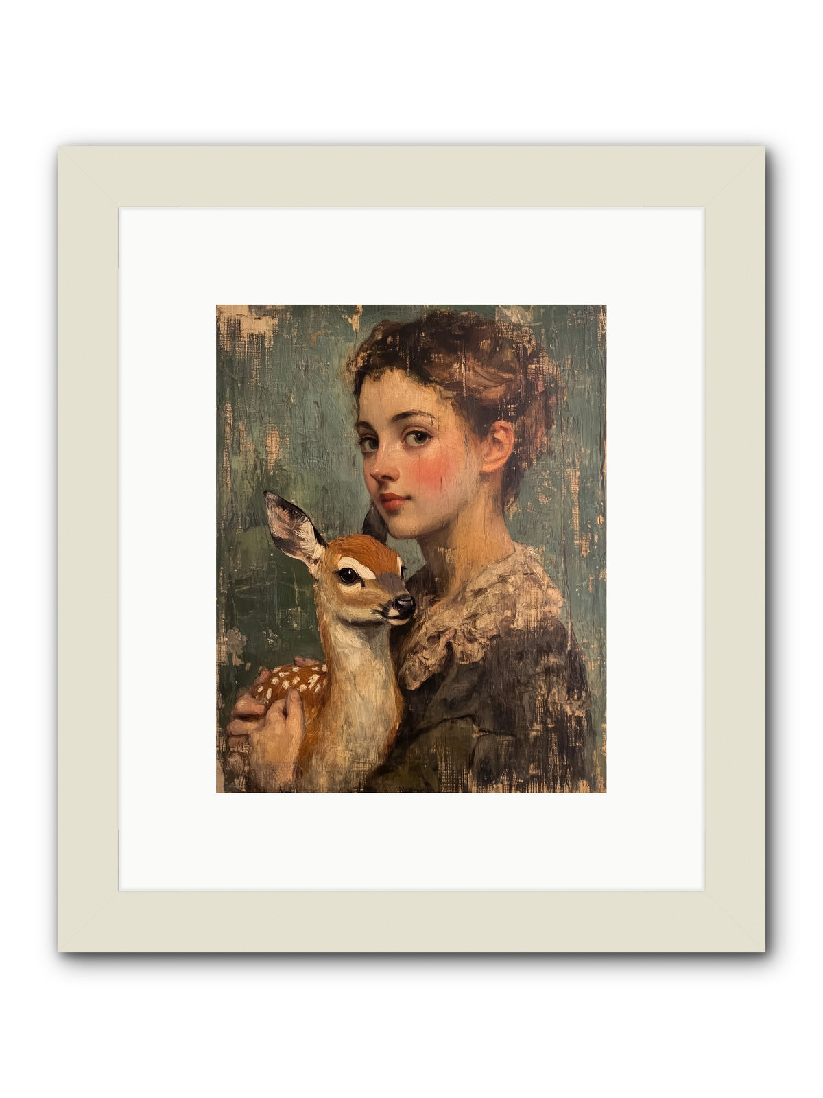 The Christmas Fawn -- Framed Print - White 8x10
