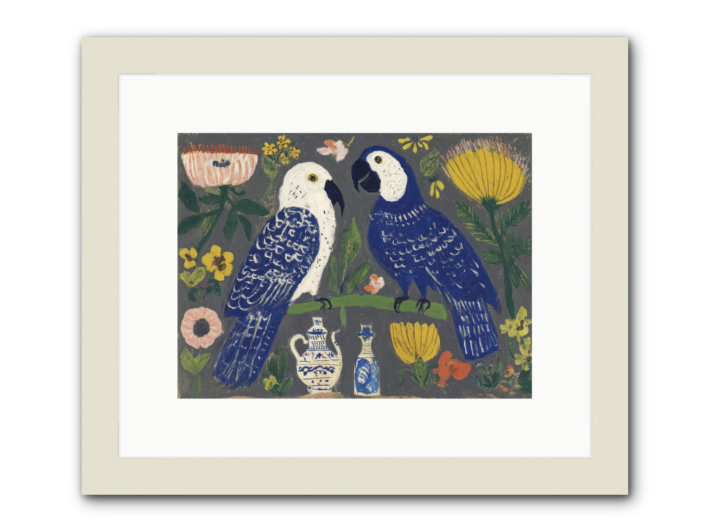 The Concierge Kept Parrots -- Framed Print - White 12x9