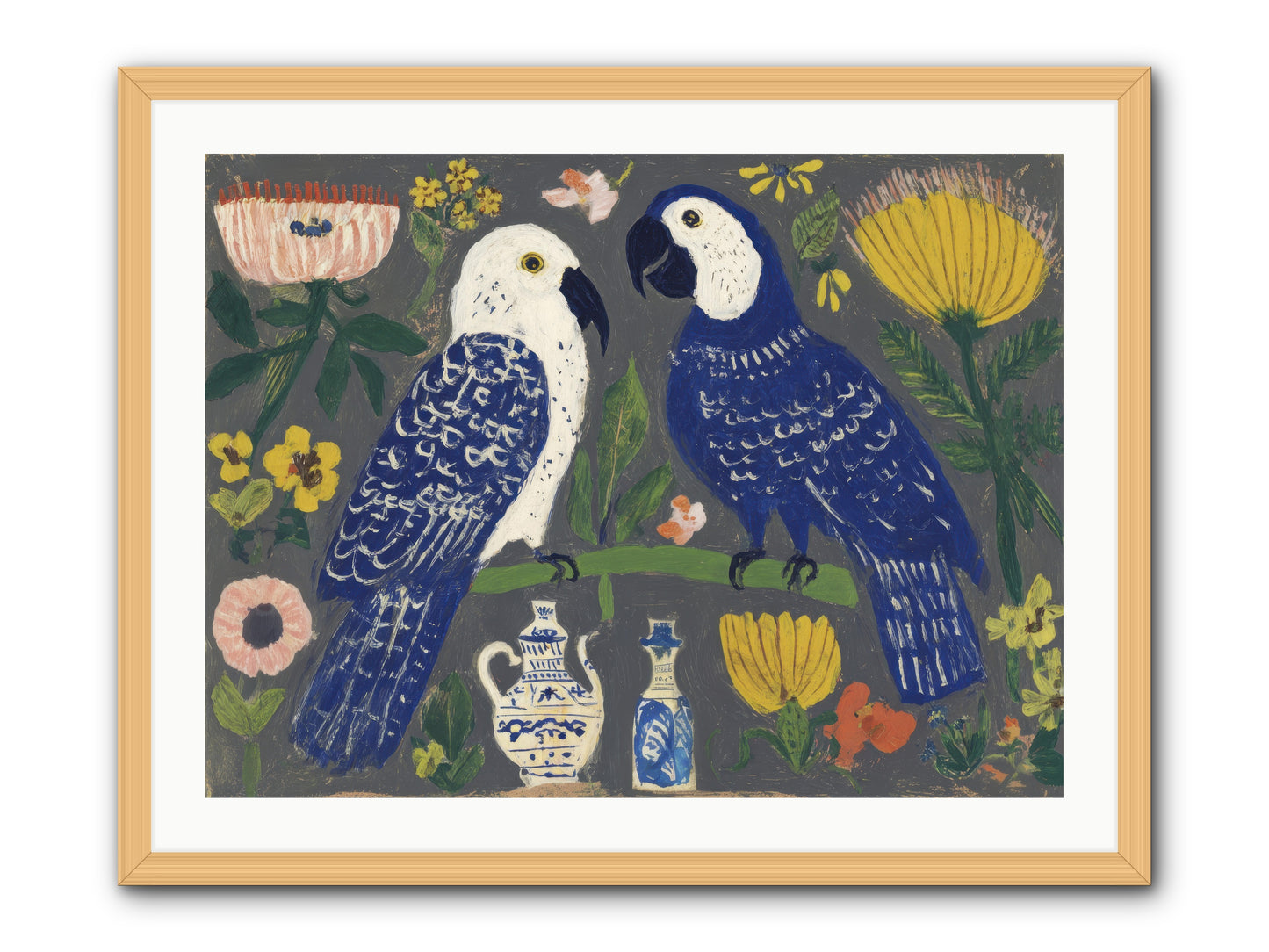 The Concierge Kept Parrots -- Framed Print - Natural 32x24