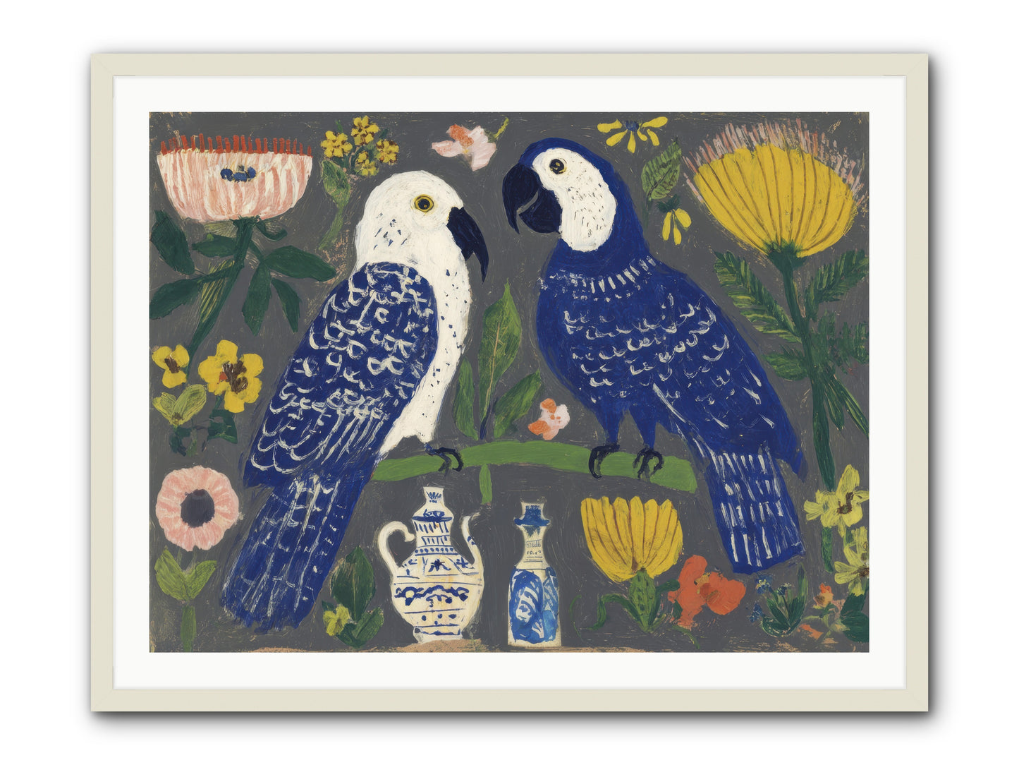 The Concierge Kept Parrots -- Framed Print - White 40x30