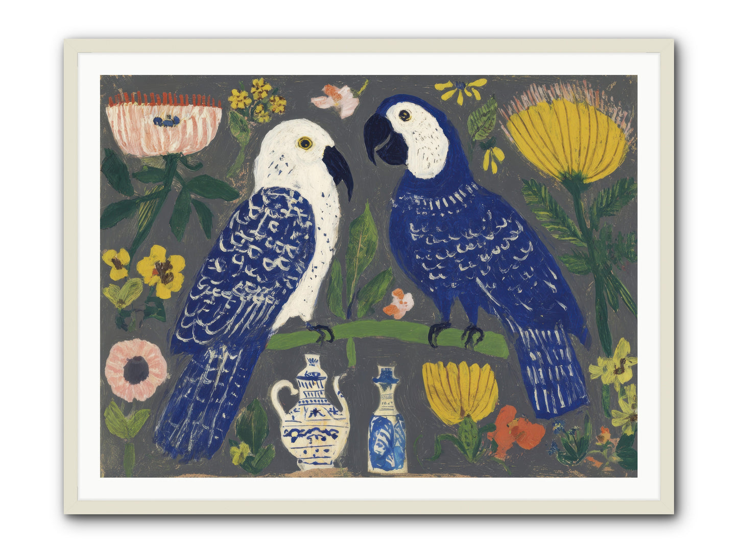 The Concierge Kept Parrots -- Framed Print - White 48x36