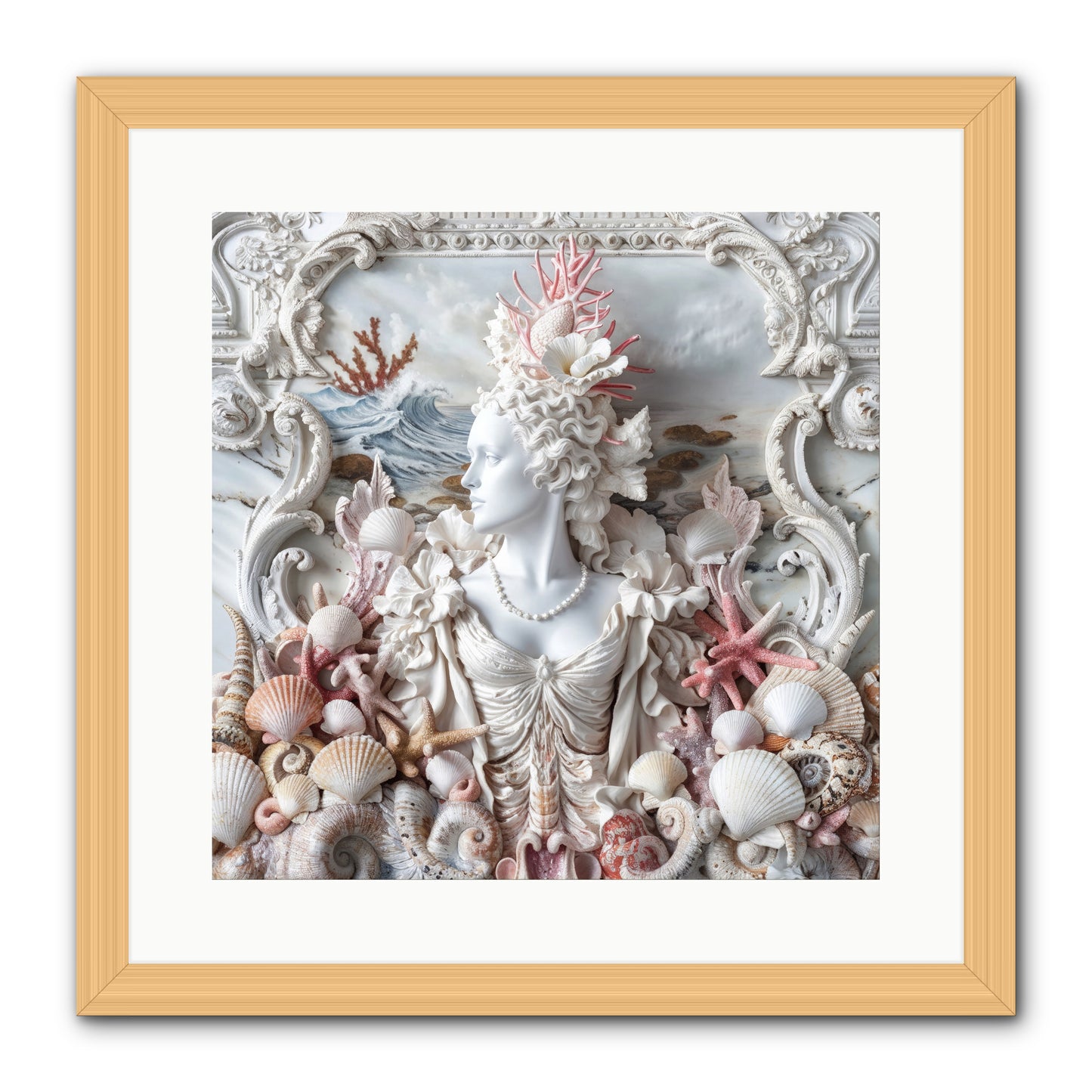 The Coral Queen -- Framed Print - Natural 16x16