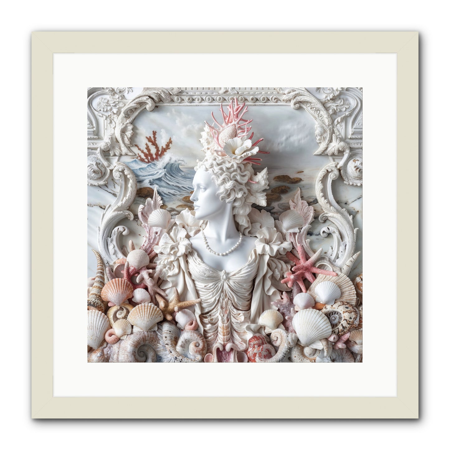 The Coral Queen -- Framed Print - White 16x16