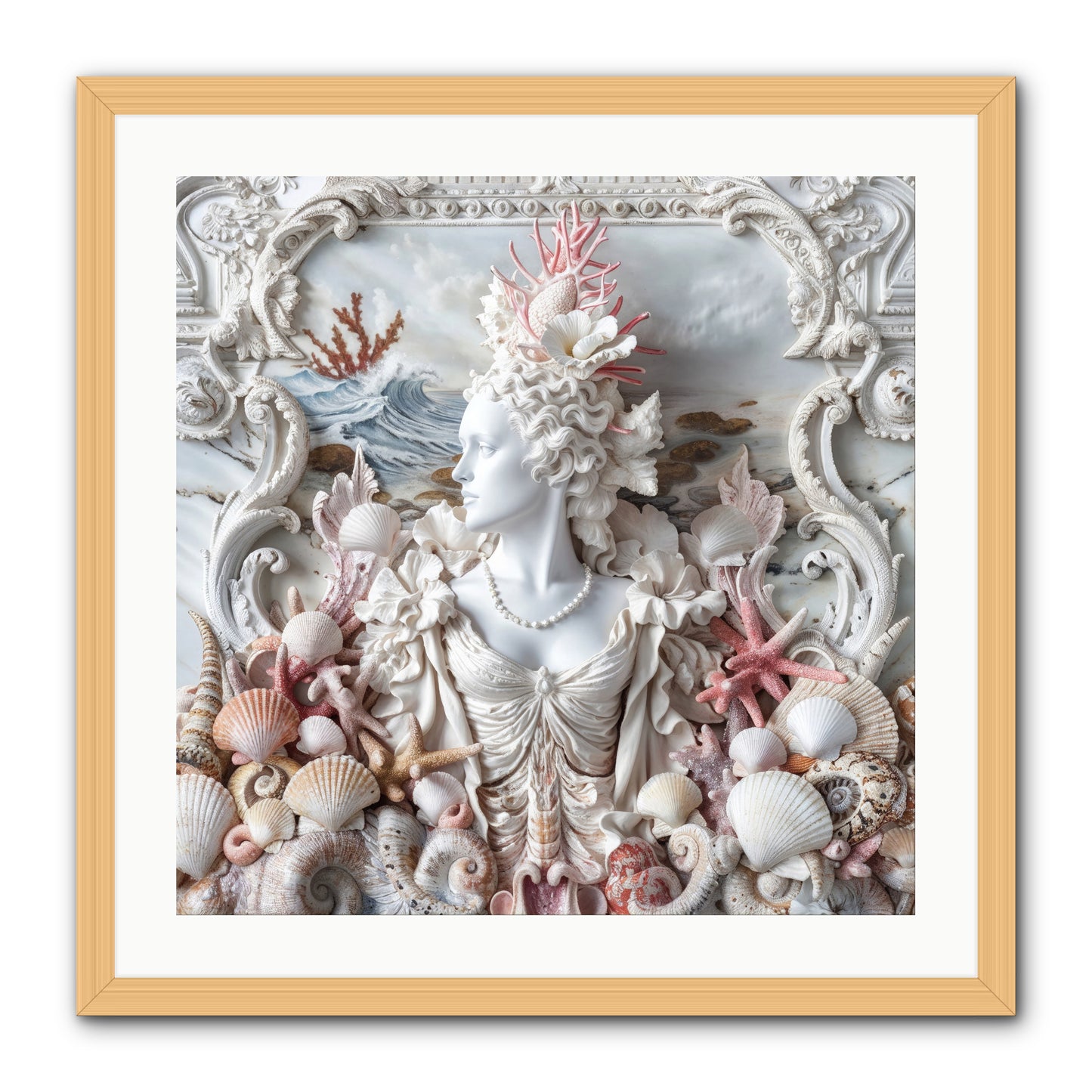 The Coral Queen -- Framed Print - Natural 24x24