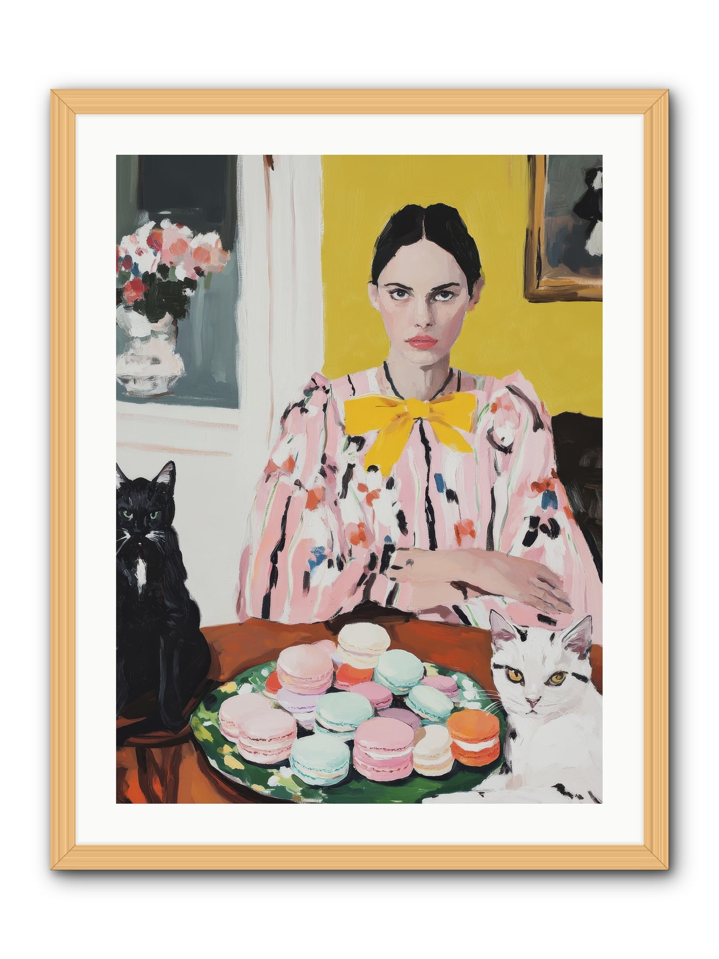 The Feline Patisserie Society -- Framed Print - Natural 24x32