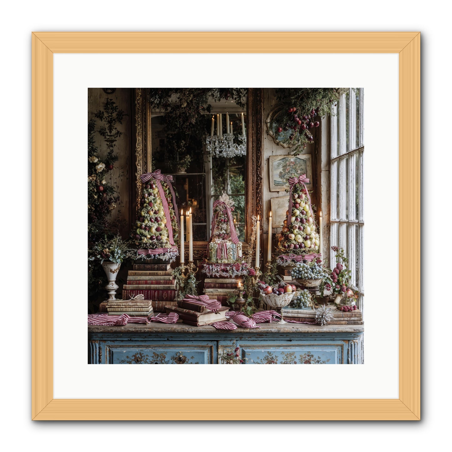 The Fox & Pheasant Winter Ball -- Framed Print - Natural 16x16