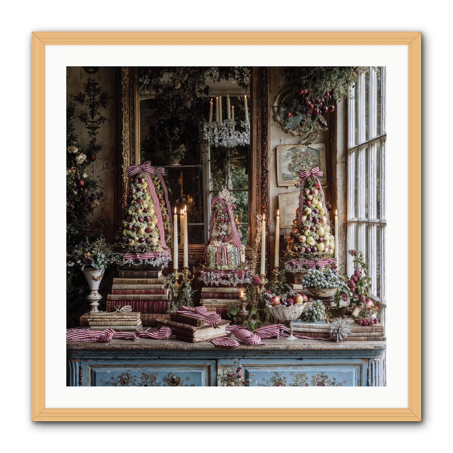 The Fox & Pheasant Winter Ball -- Framed Print - Natural 30x30