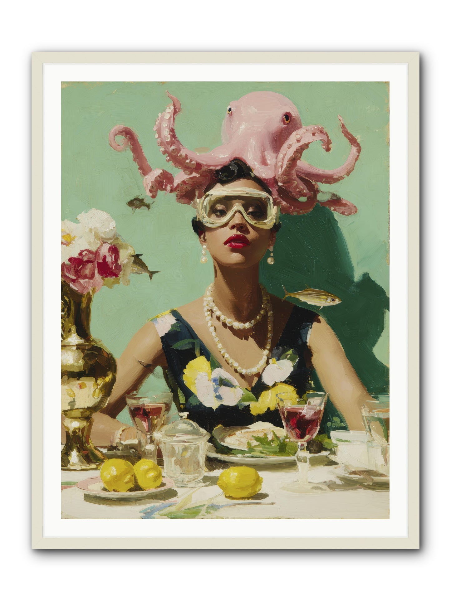 The Hour at Hotel Chérie -- Framed Print - White 36x48