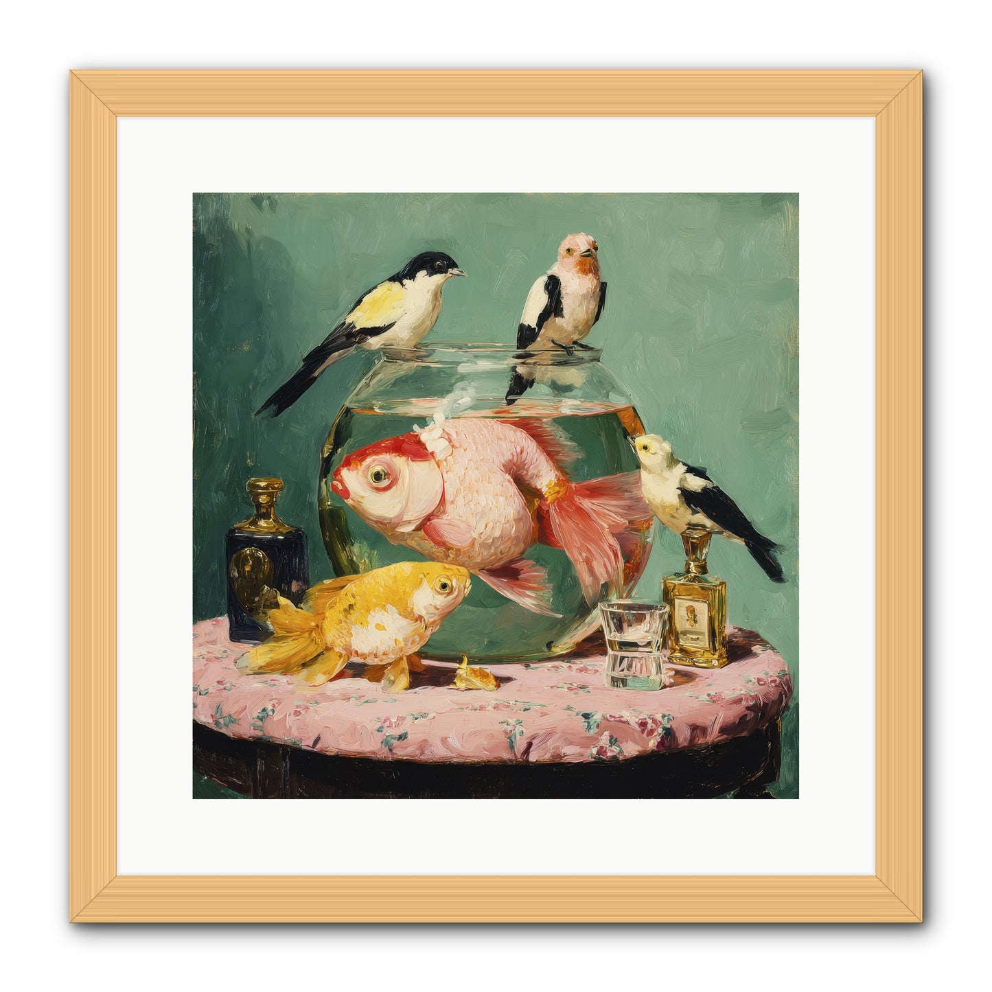 The Last Peony Café -- Framed Print - Natural 16x16