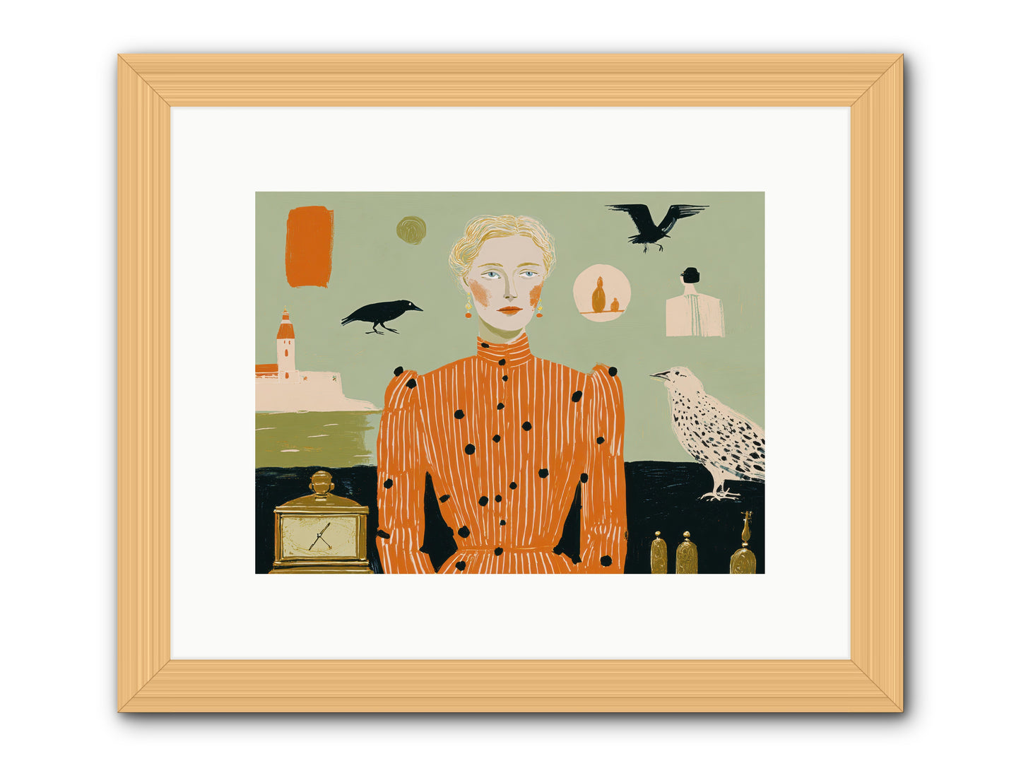 The Magpie's Treasury -- Framed Print - Natural 12x9