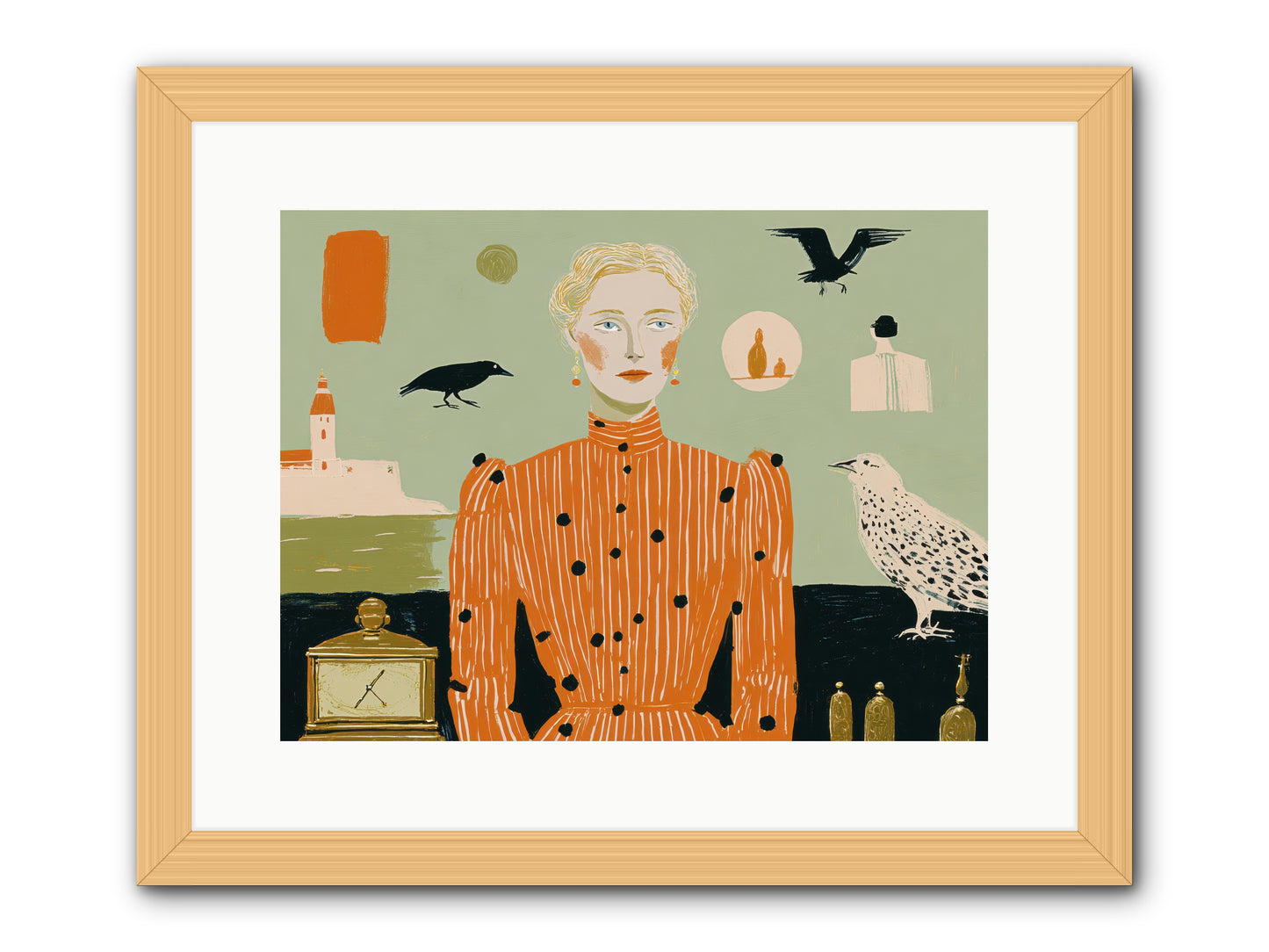 The Magpie's Treasury -- Framed Print - Natural 16x12