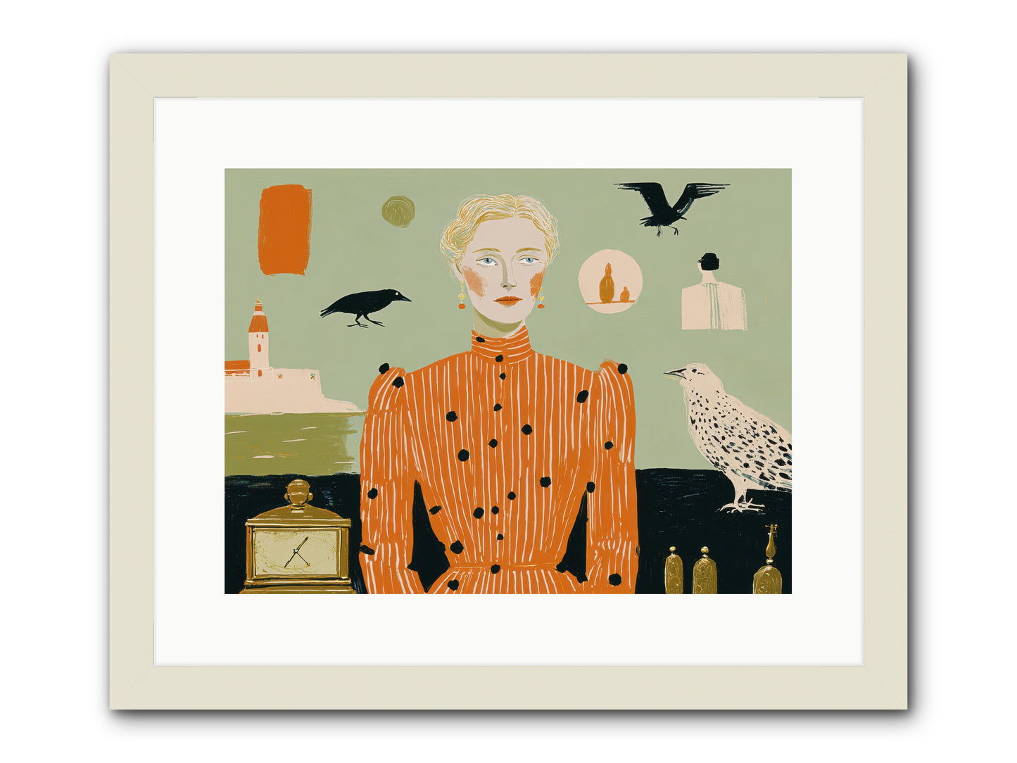 The Magpie's Treasury -- Framed Print - White 16x12