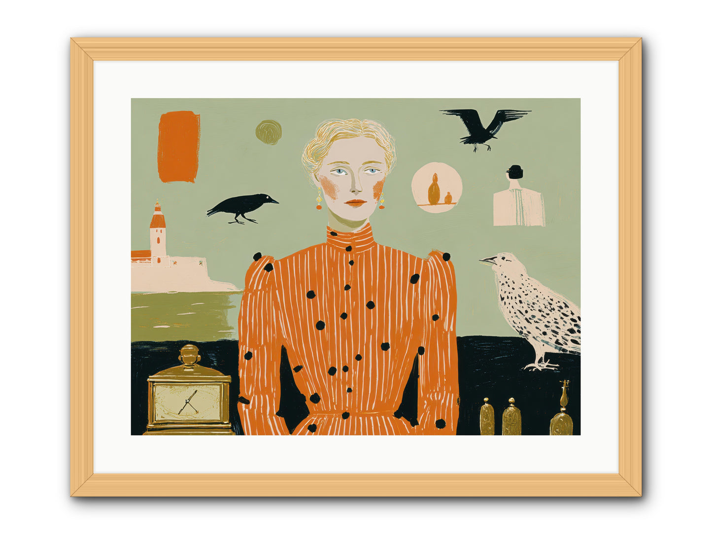The Magpie's Treasury -- Framed Print - Natural 24x18