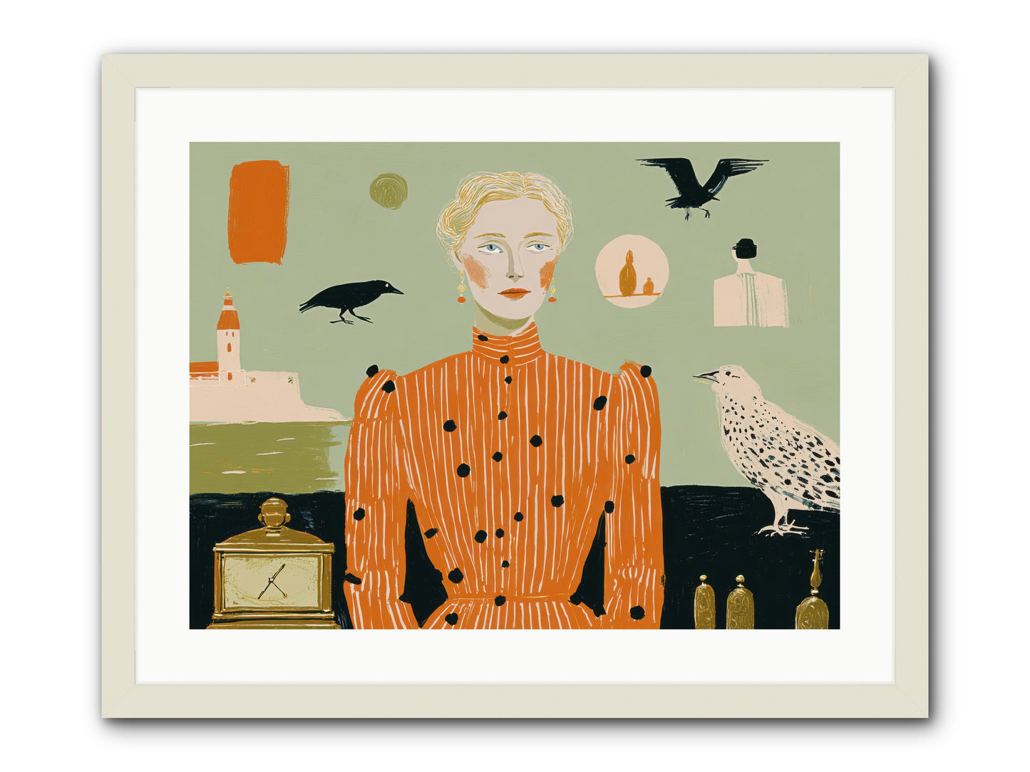 The Magpie's Treasury -- Framed Print - White 24x18