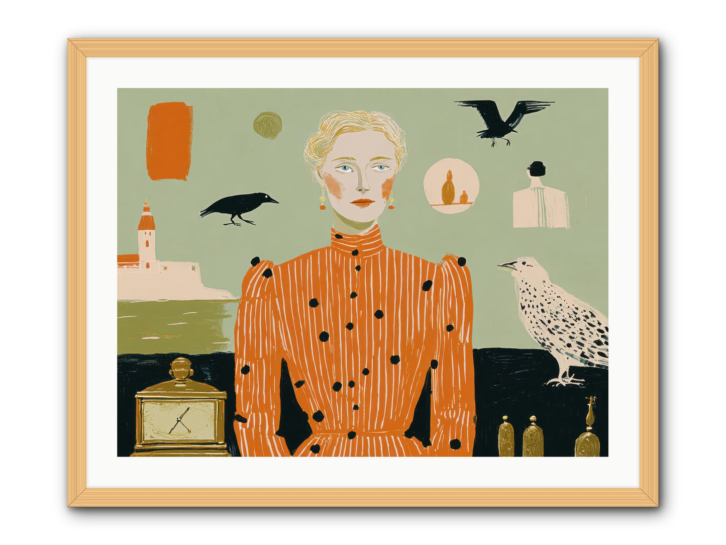 The Magpie's Treasury -- Framed Print - Natural 32x24