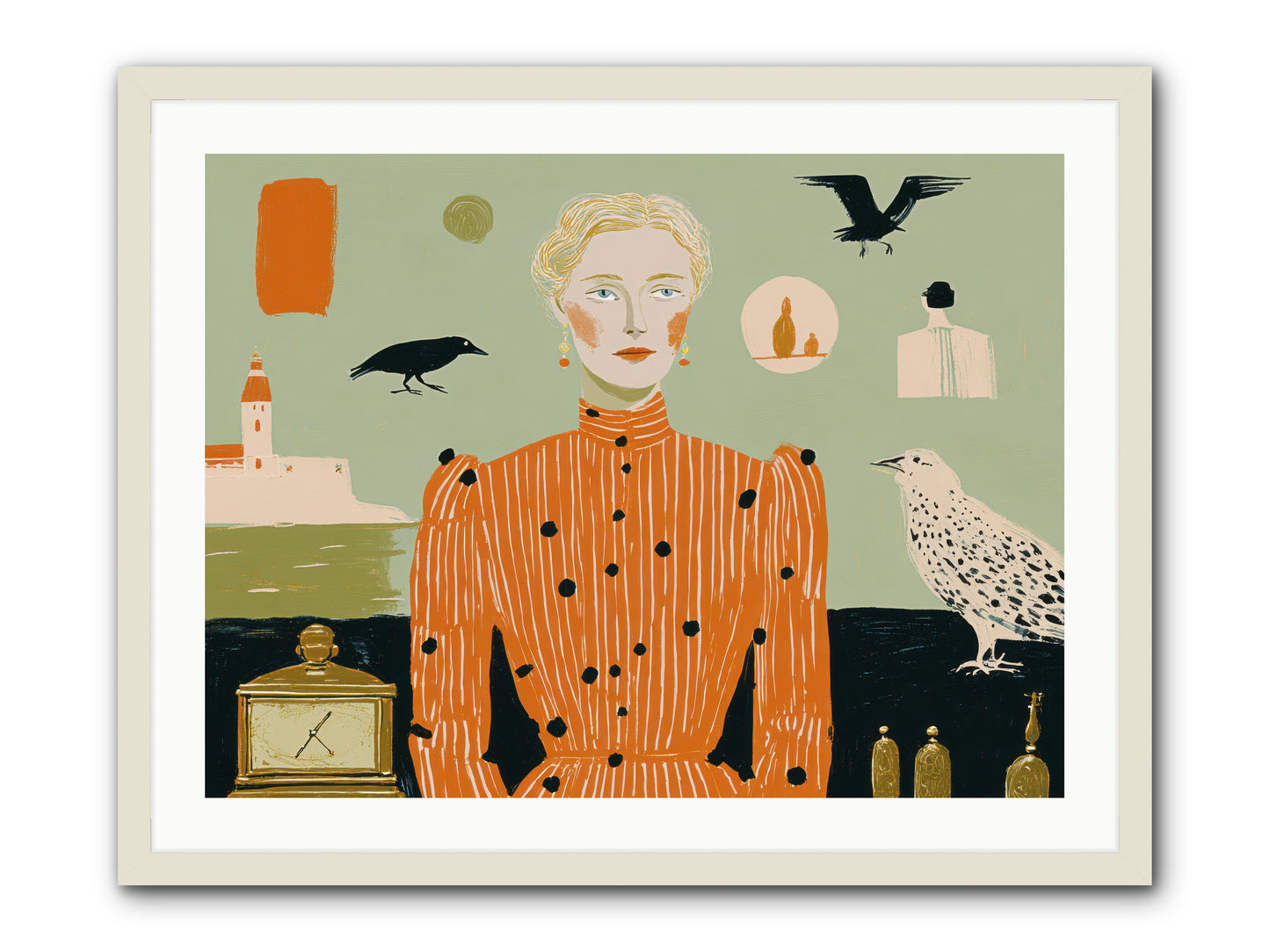 The Magpie's Treasury -- Framed Print - White 32x24