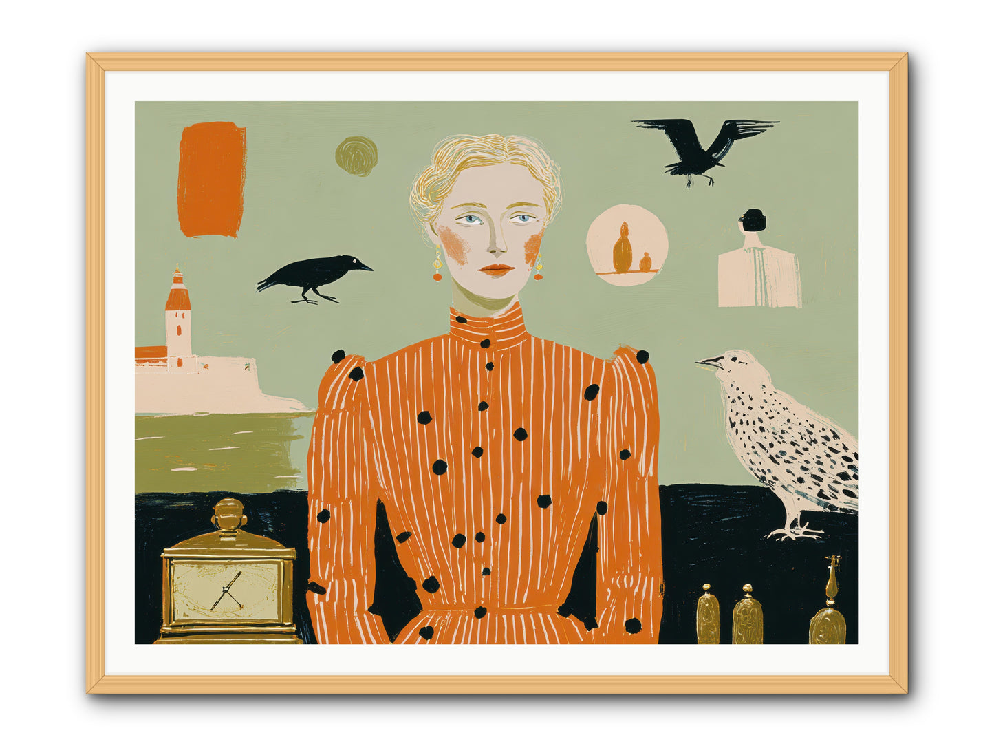 The Magpie's Treasury -- Framed Print - Natural 48x36