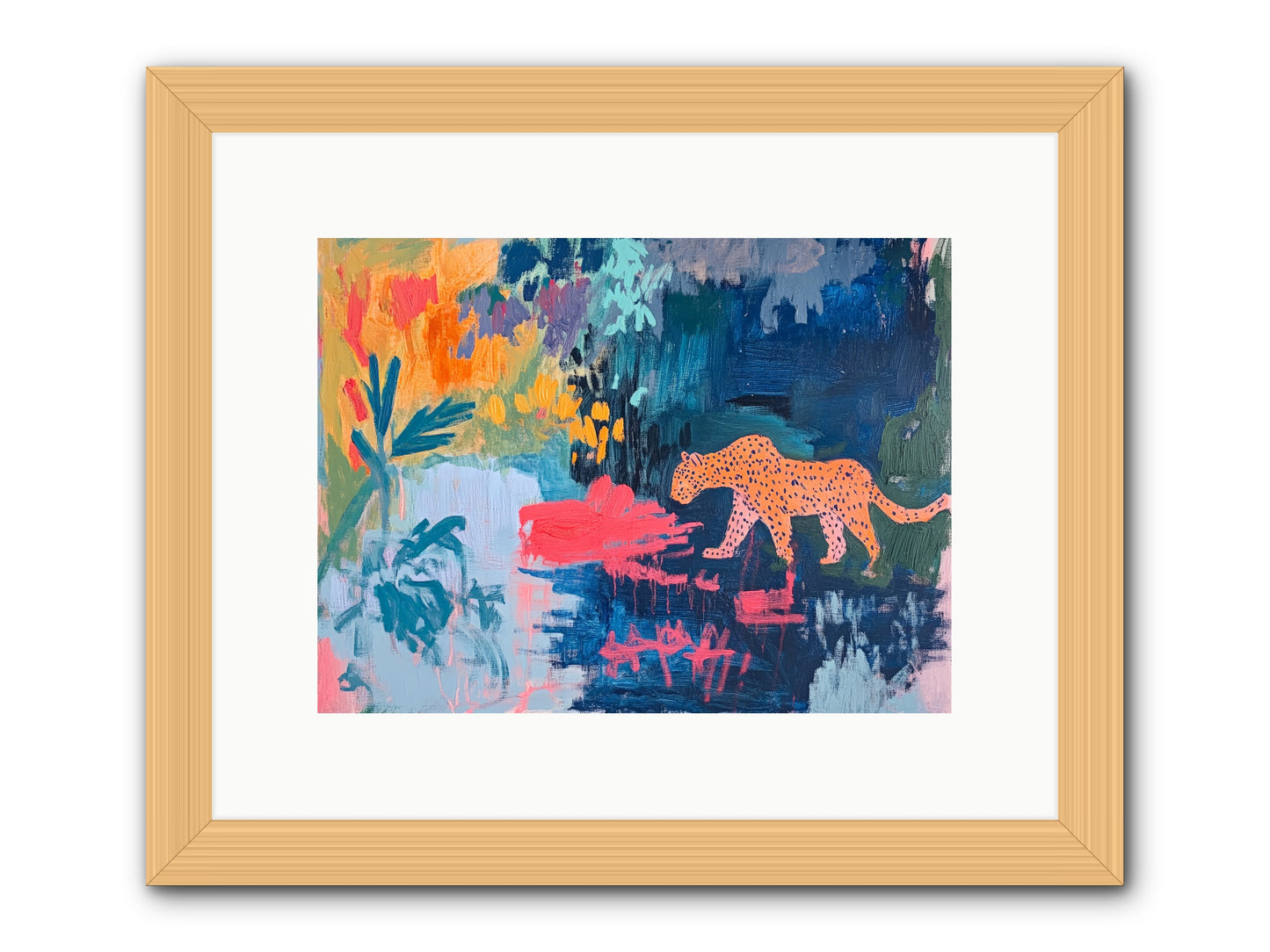 The Painted Leopard's Reverie -- Framed Print - Natural 12x9