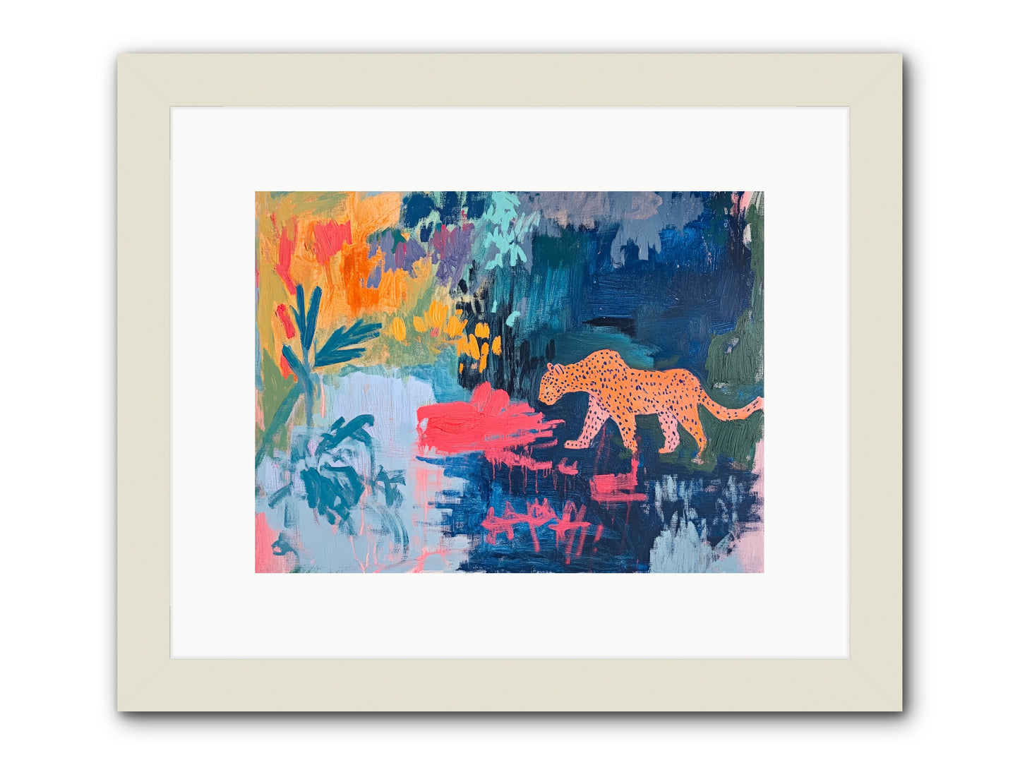 The Painted Leopard's Reverie -- Framed Print - White 12x9