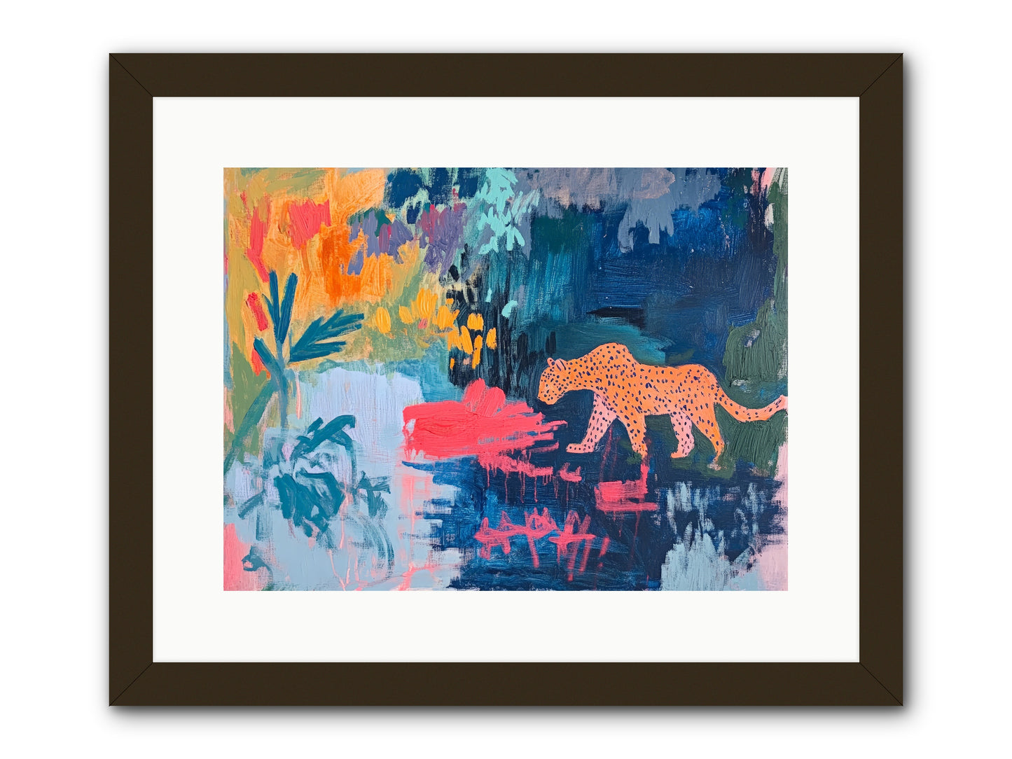 The Painted Leopard's Reverie -- Framed Print - Black 16x12